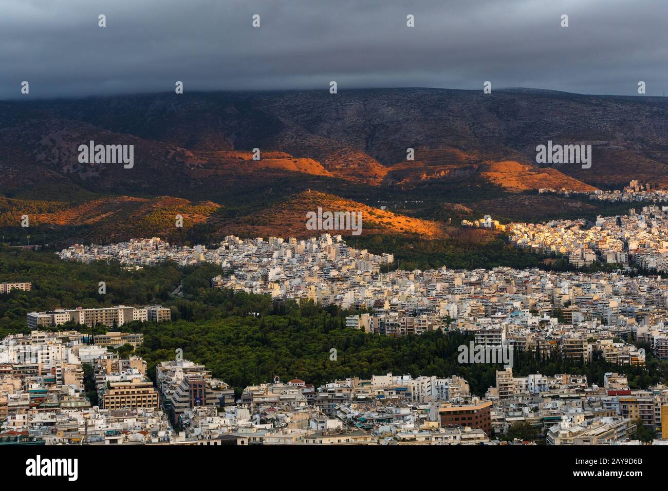Vue de l'est de la colline du Lycabette Athènes, Grèce. Banque D'Images