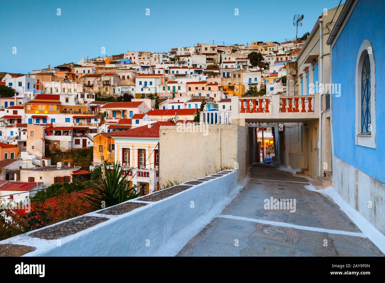 Avis de Ioulida village sur l'île de Kéa en Grèce. Banque D'Images