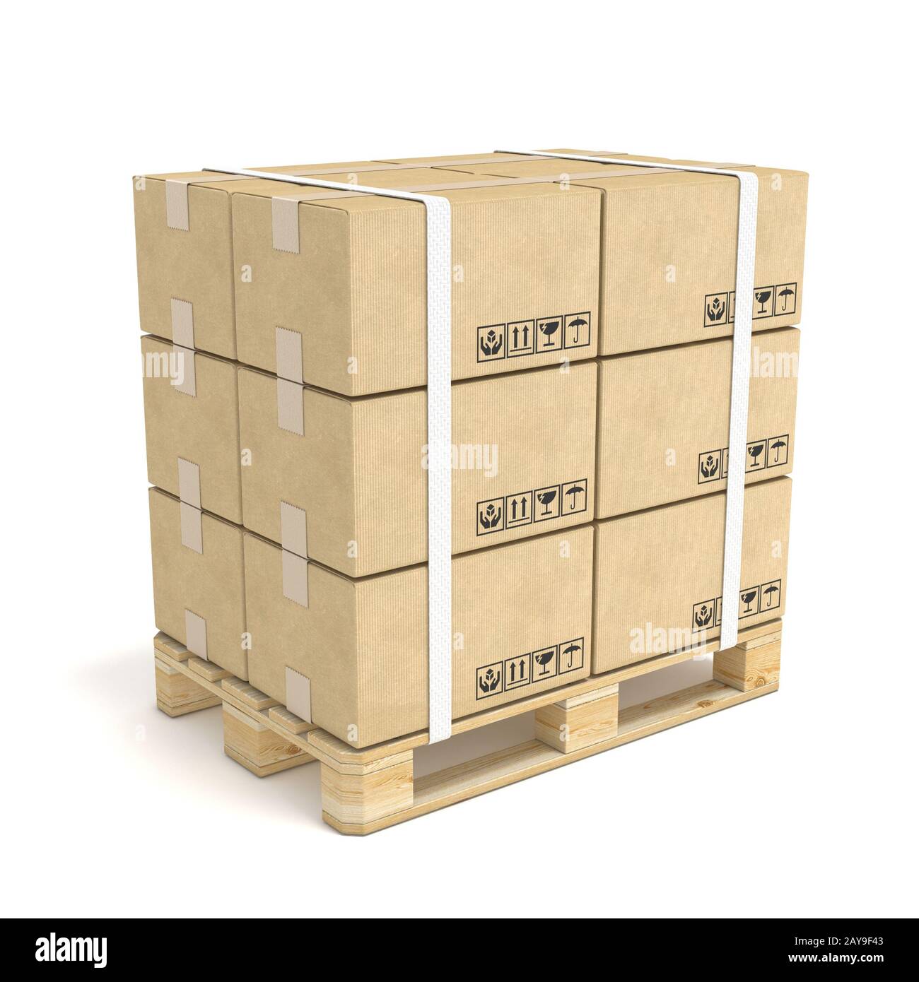 Boîtes de carton sur palette en bois. Fournir concept. 3D Banque D'Images