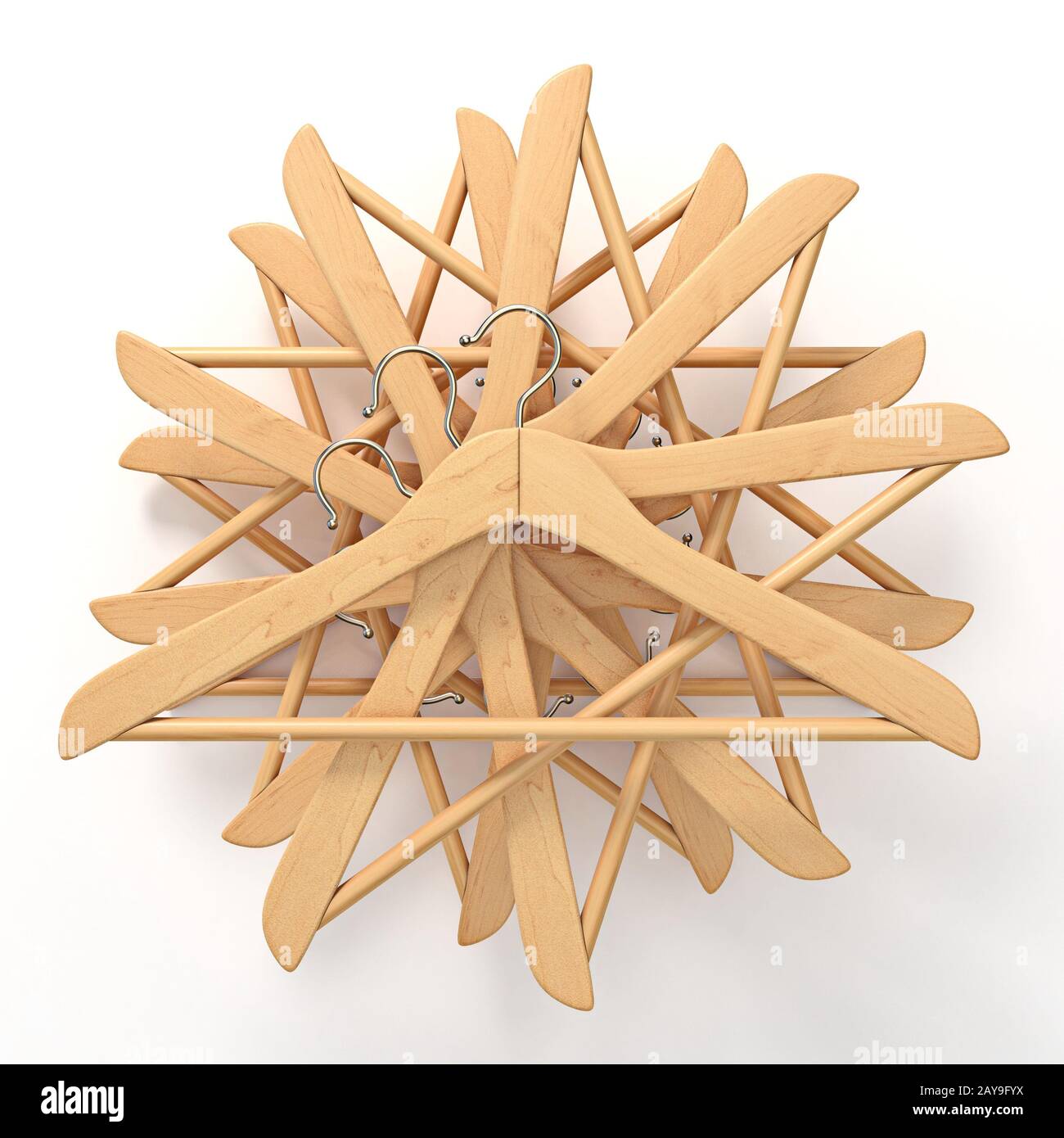 Cintres en bois, disposés en étoile. 3D Photo Stock - Alamy