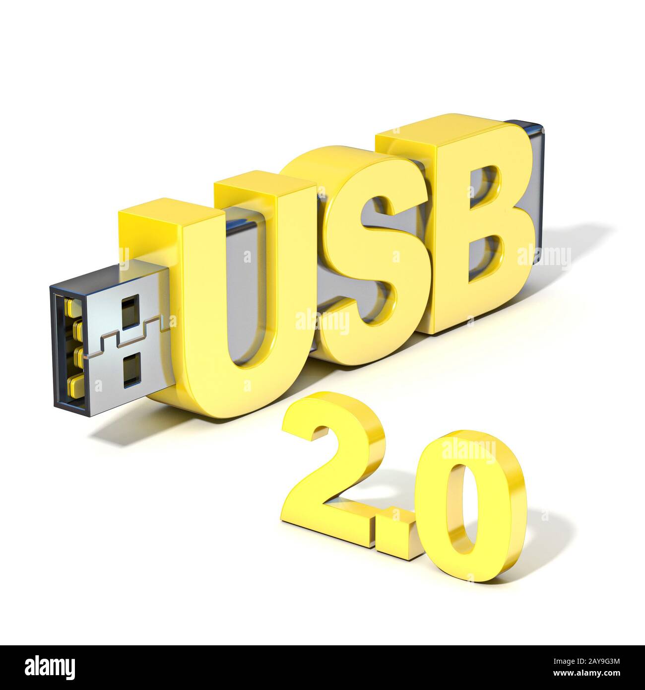 La mémoire flash USB 2.0, faite avec le mot clé USB. 3D Banque D'Images