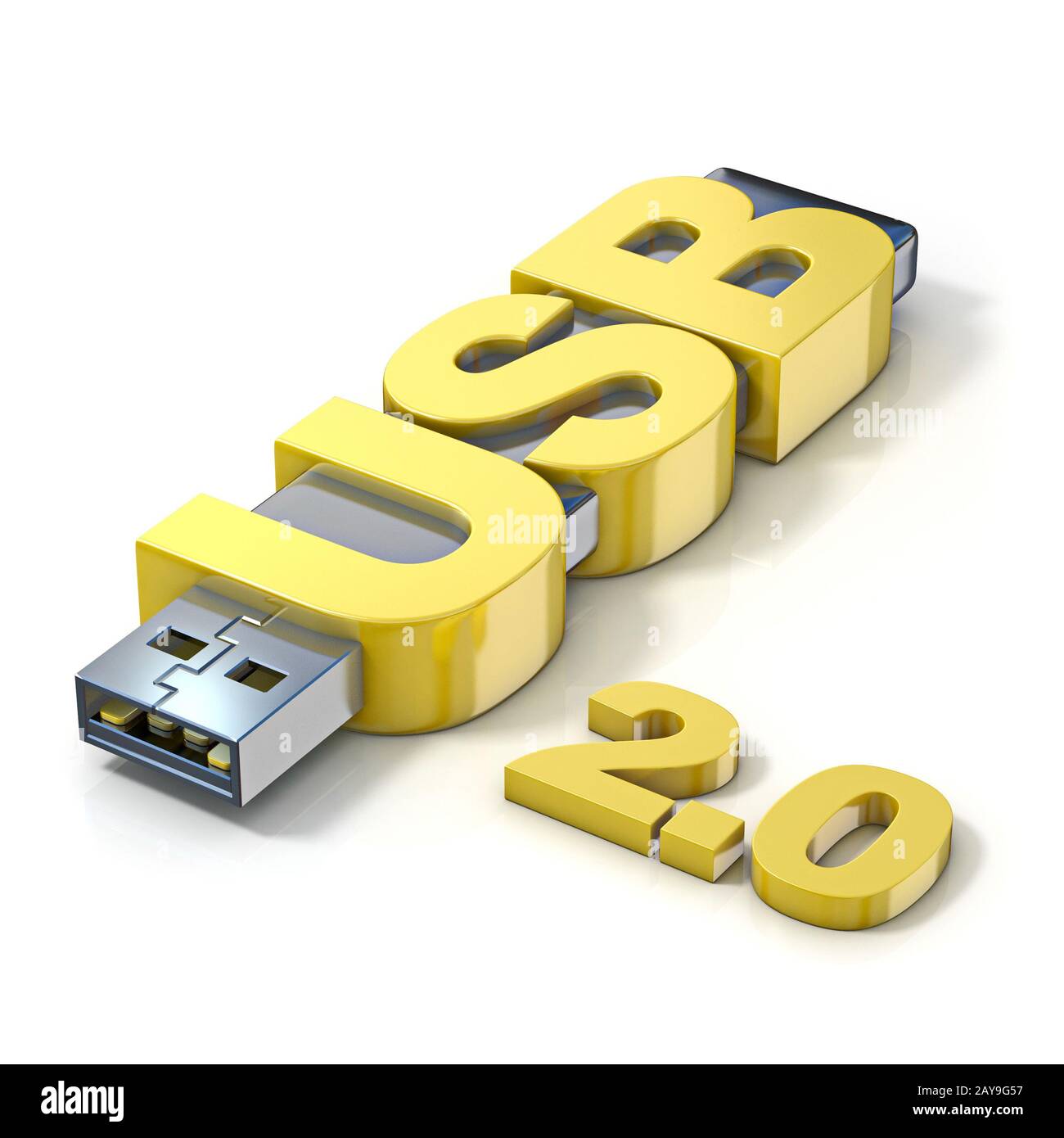 La mémoire flash USB 2.0, faite avec le mot clé USB. 3D Banque D'Images