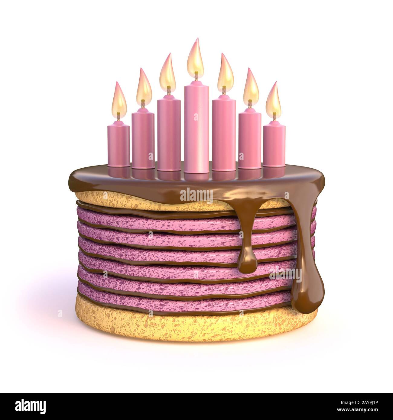 Gateau D Anniversaire Avec 7 Bougies Rendu 3d Illustration Isole Sur Fond Blanc Photo Stock Alamy