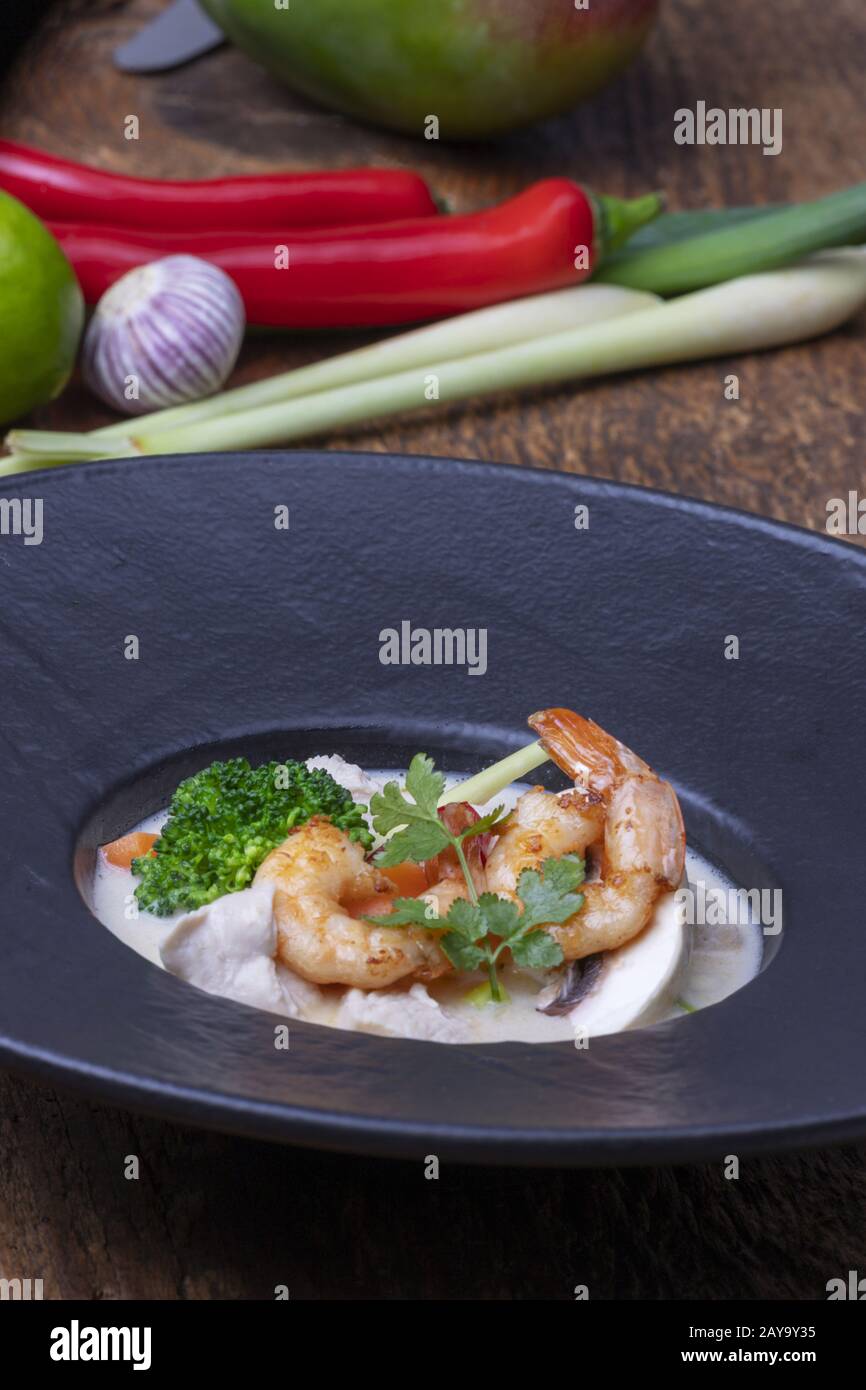 Soupe Tom Kha Gai de Thaïlande Banque D'Images