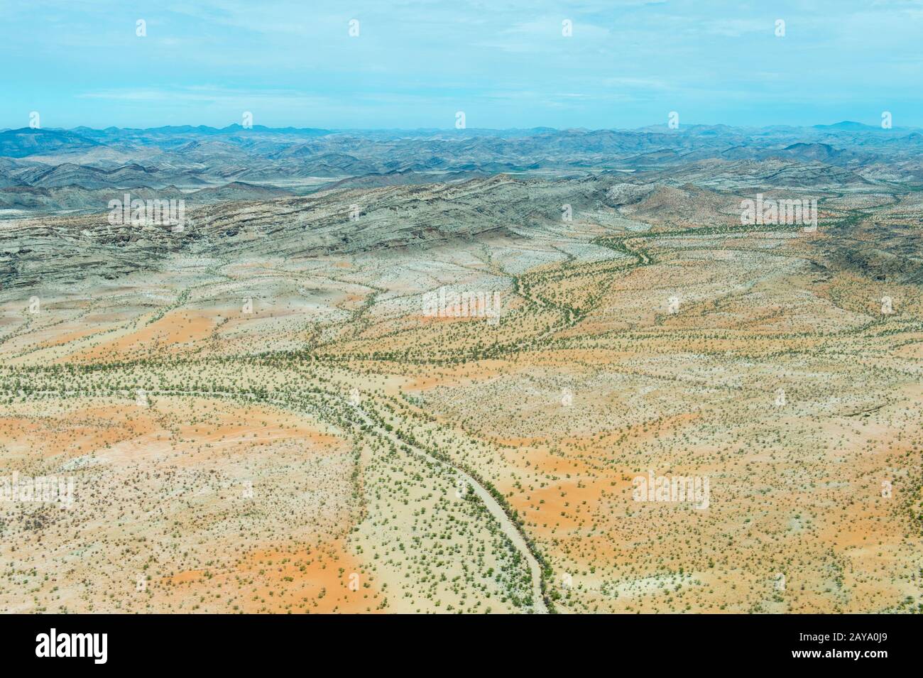 Photo aérienne du vol d'Ongava à l'Airstrip Doro Nawas au-dessus du Damaraland en Namibie. Banque D'Images