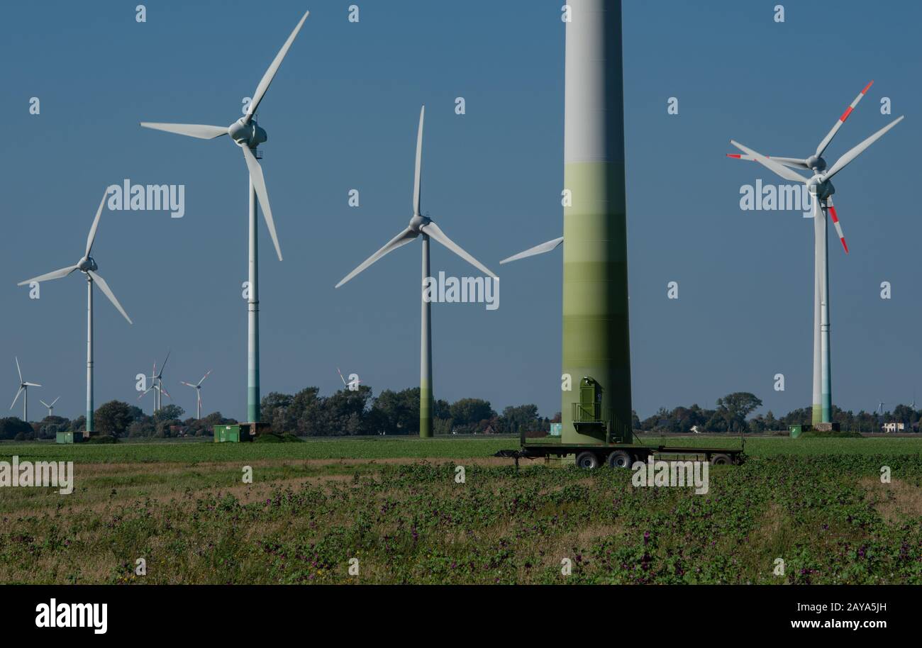 Éoliennes sur le rivage de la côte de la mer du Nord du Schleswig Holstein Banque D'Images