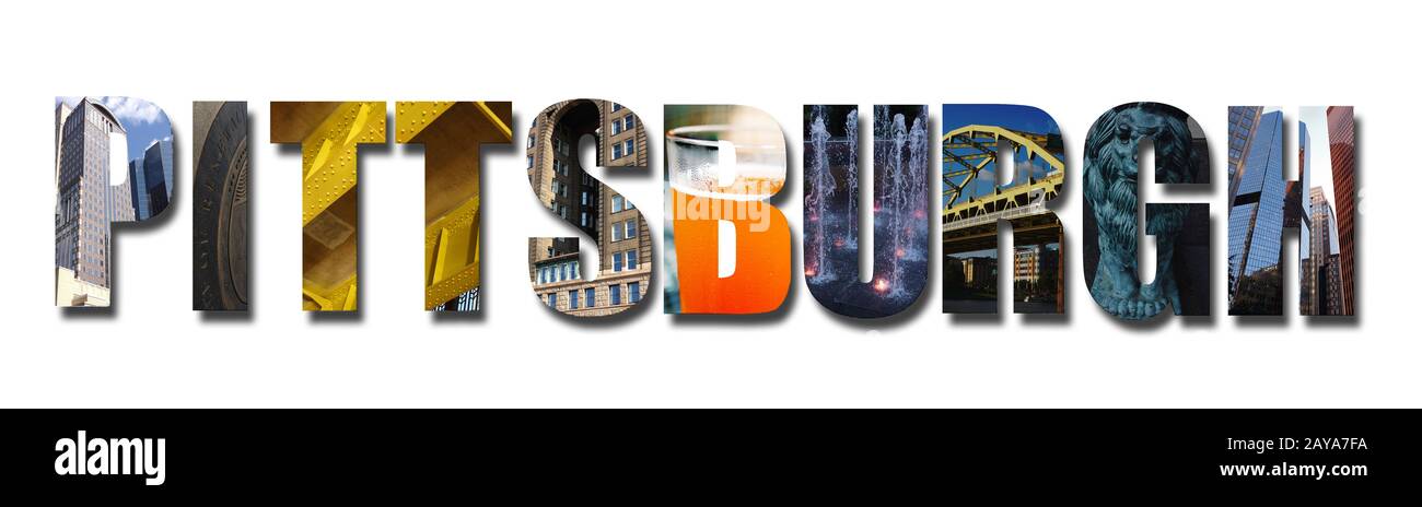 Collage Pittsburgh sur blanc Banque D'Images