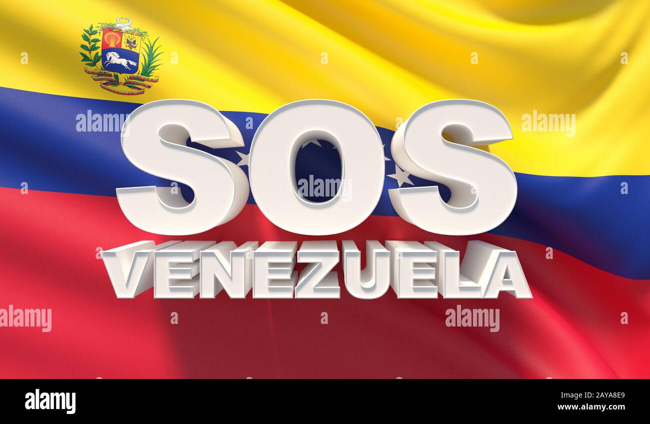 3D illustration avec SOS mot écrit sur dés et d'un drapeau du Venezuela forme en arrière-plan. Banque D'Images