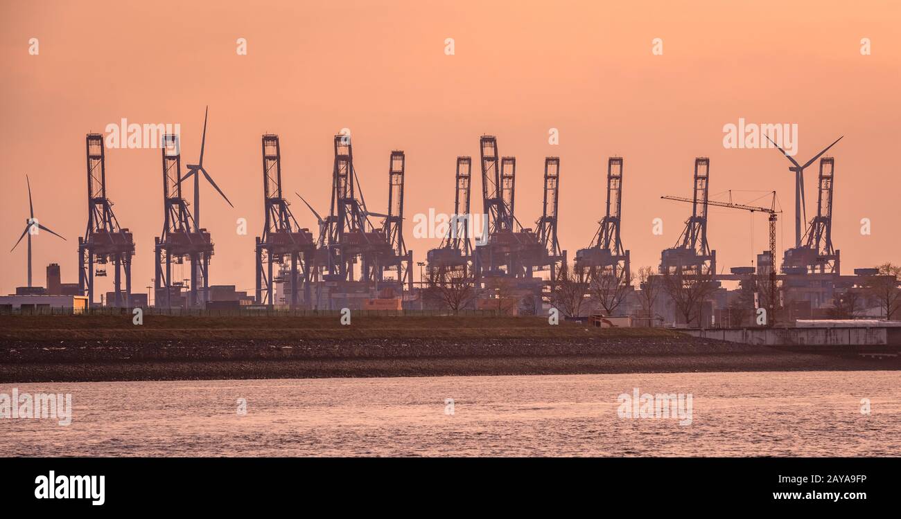 Port de Hambourg Container terminal Burchardkai sur l'Elbe Banque D'Images