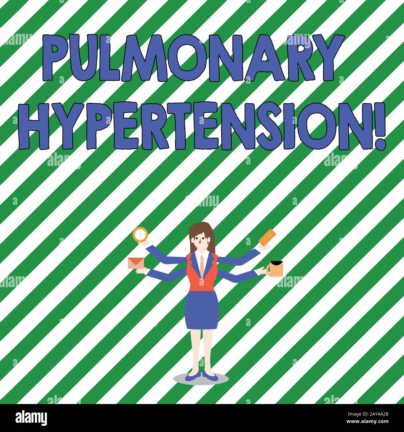 Texte d'écriture hypertension pulmonaire. Concept signifiant pression élevée dans la circulation pulmonaire femme d'affaires avec quatre Banque D'Images