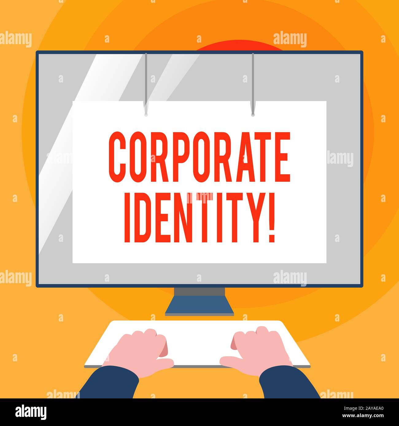 Texte écrit identité d'entreprise. Le concept d'affaires pour les entreprises ou les entreprises se présente aux mains du public sur Mockup Ke Banque D'Images