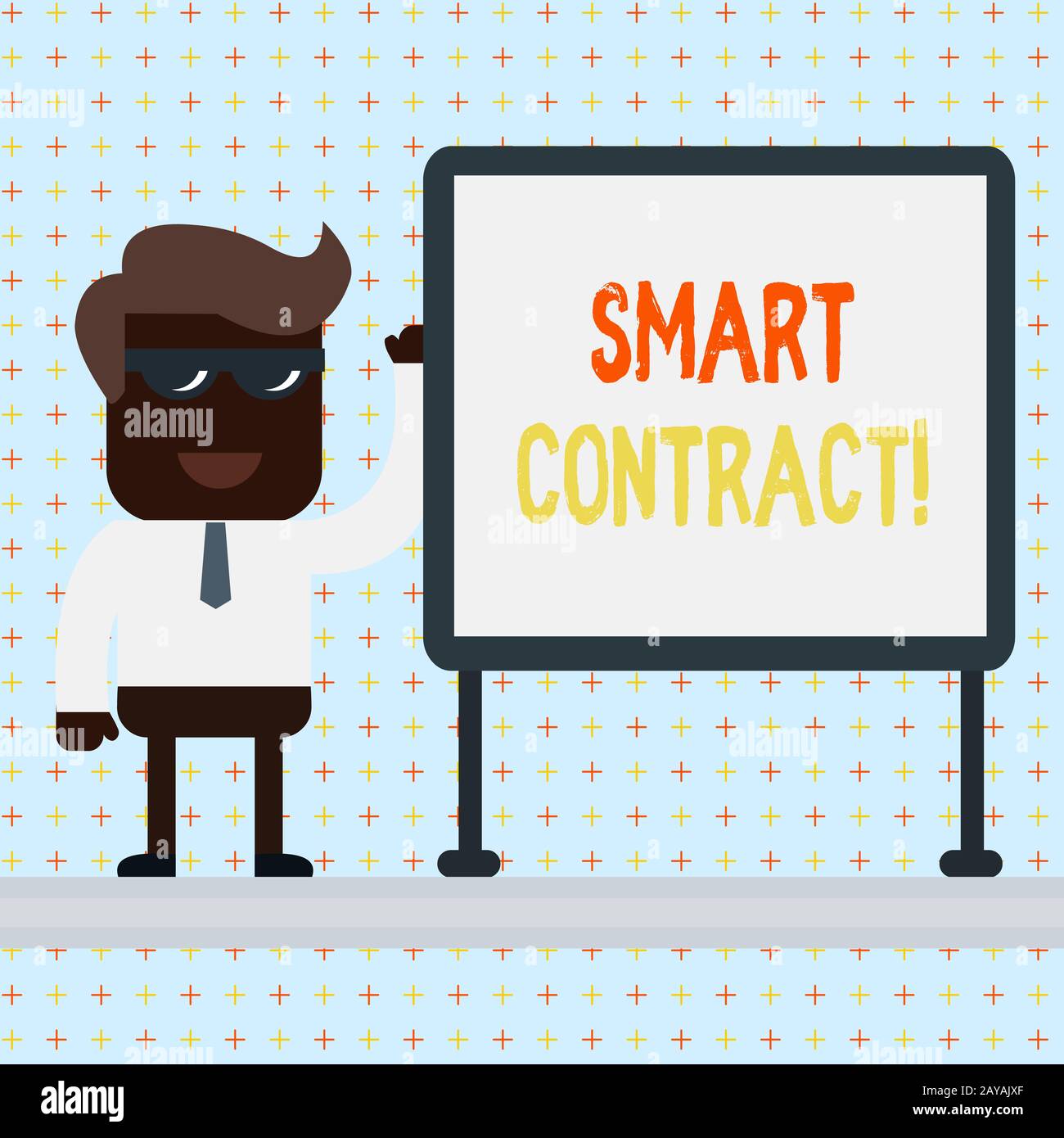 Panneau texte indiquant Smart Contract. Photo conceptuelle le protocole informatique s'exécutant sur une chaîne de blocs. Banque D'Images