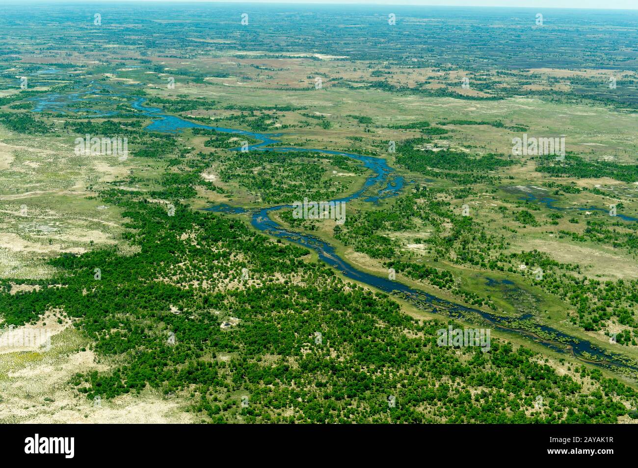 Photo aérienne du vol au-dessus du delta de l'Okavango, qui connaît un projet, aux plaines de Gomoti, au Botswana. Banque D'Images