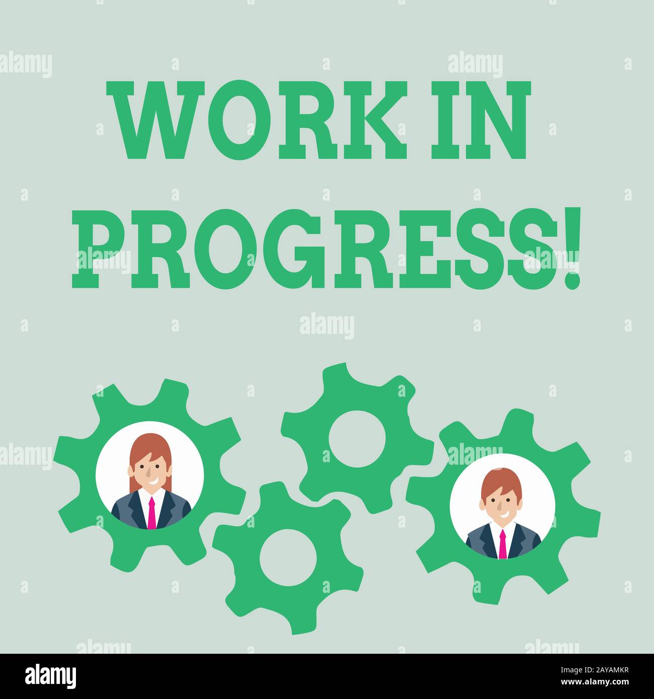Signe texte indiquant le travail en cours. Photo conceptuelle projet non terminé qui a encore ajouté ou développé deux personnes d'affaires EAC Banque D'Images