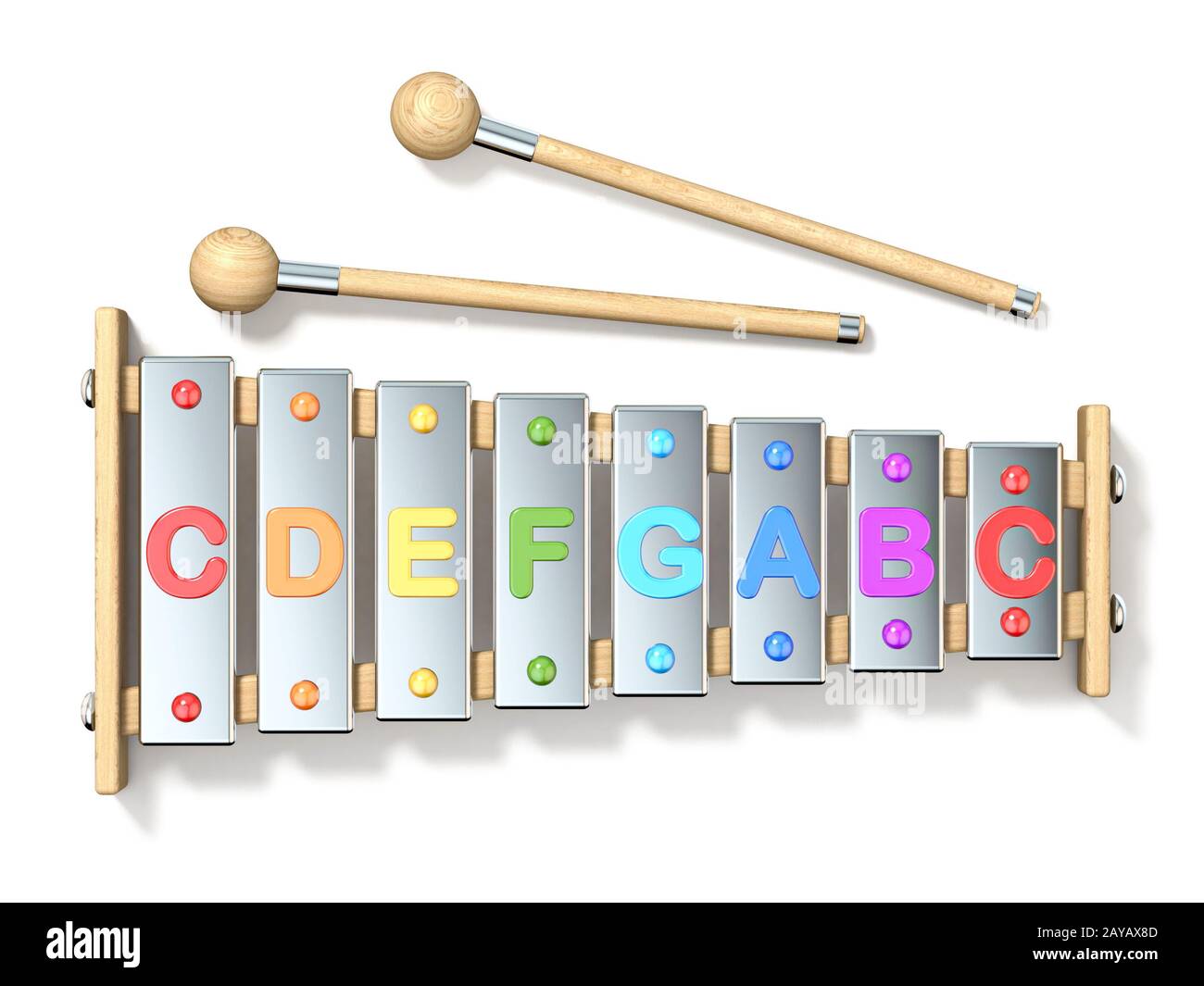 Huit notes colorées, un xylophone octave Banque D'Images