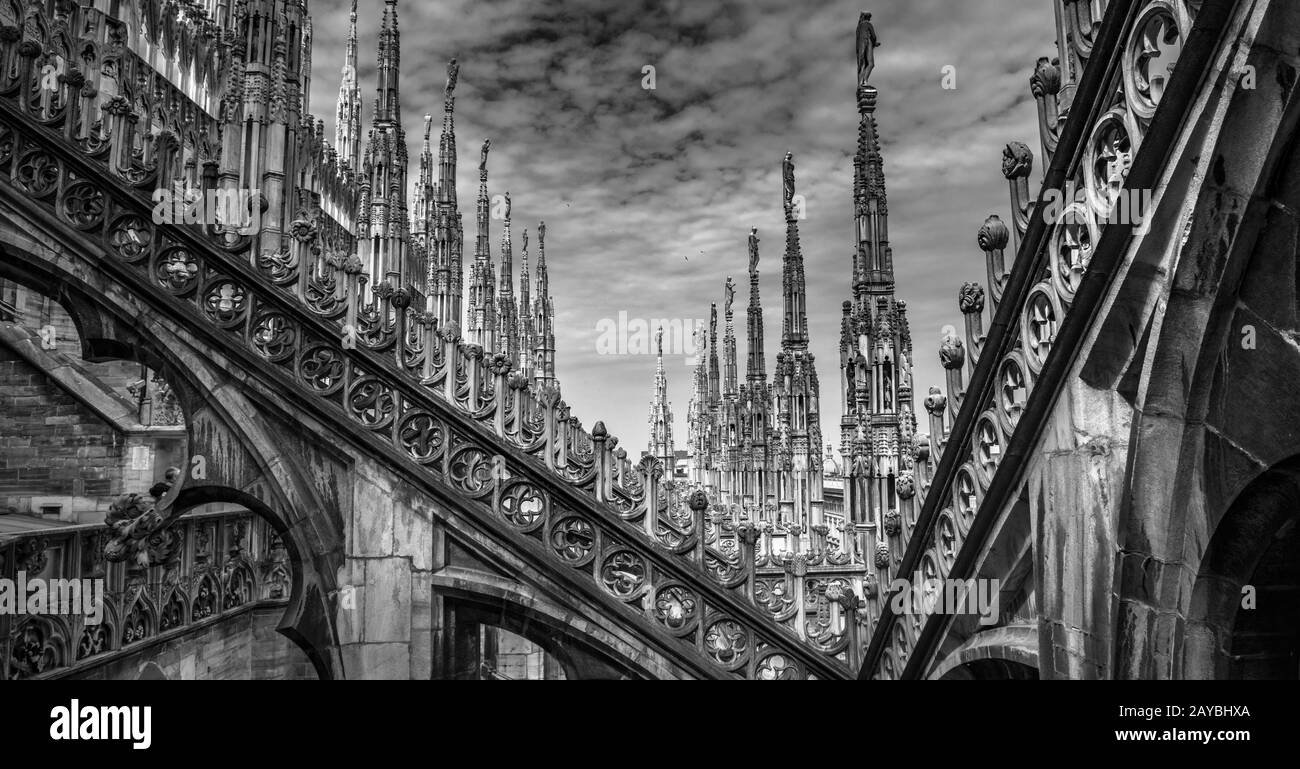 Terrasses de la cathédrale de Milan, Lombardie, Italie Banque D'Images