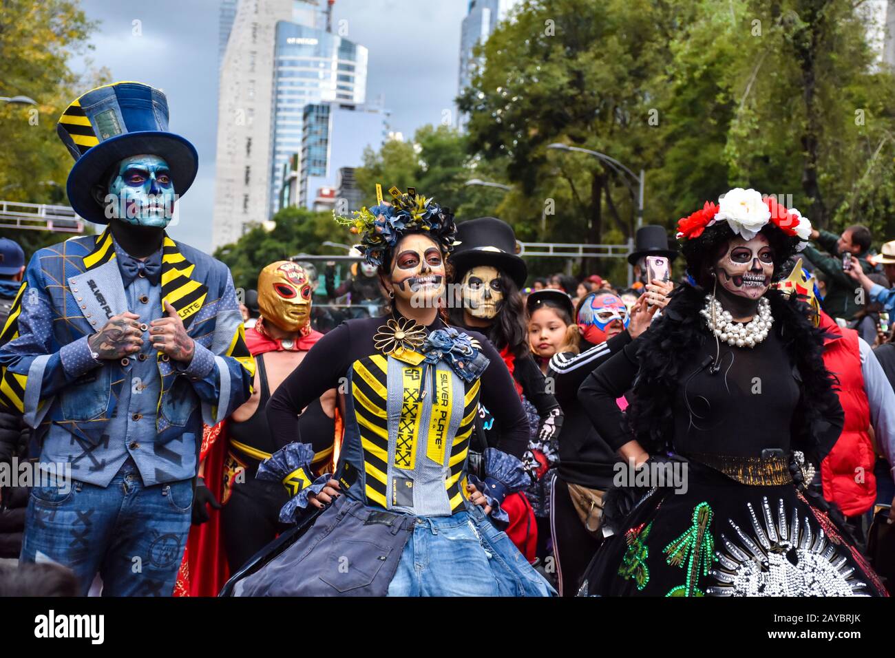 Mexico, Mexique, ; 21 octobre 2018 : défilé de catrinas lors des célébrations de la Journée des morts à Mexico Banque D'Images