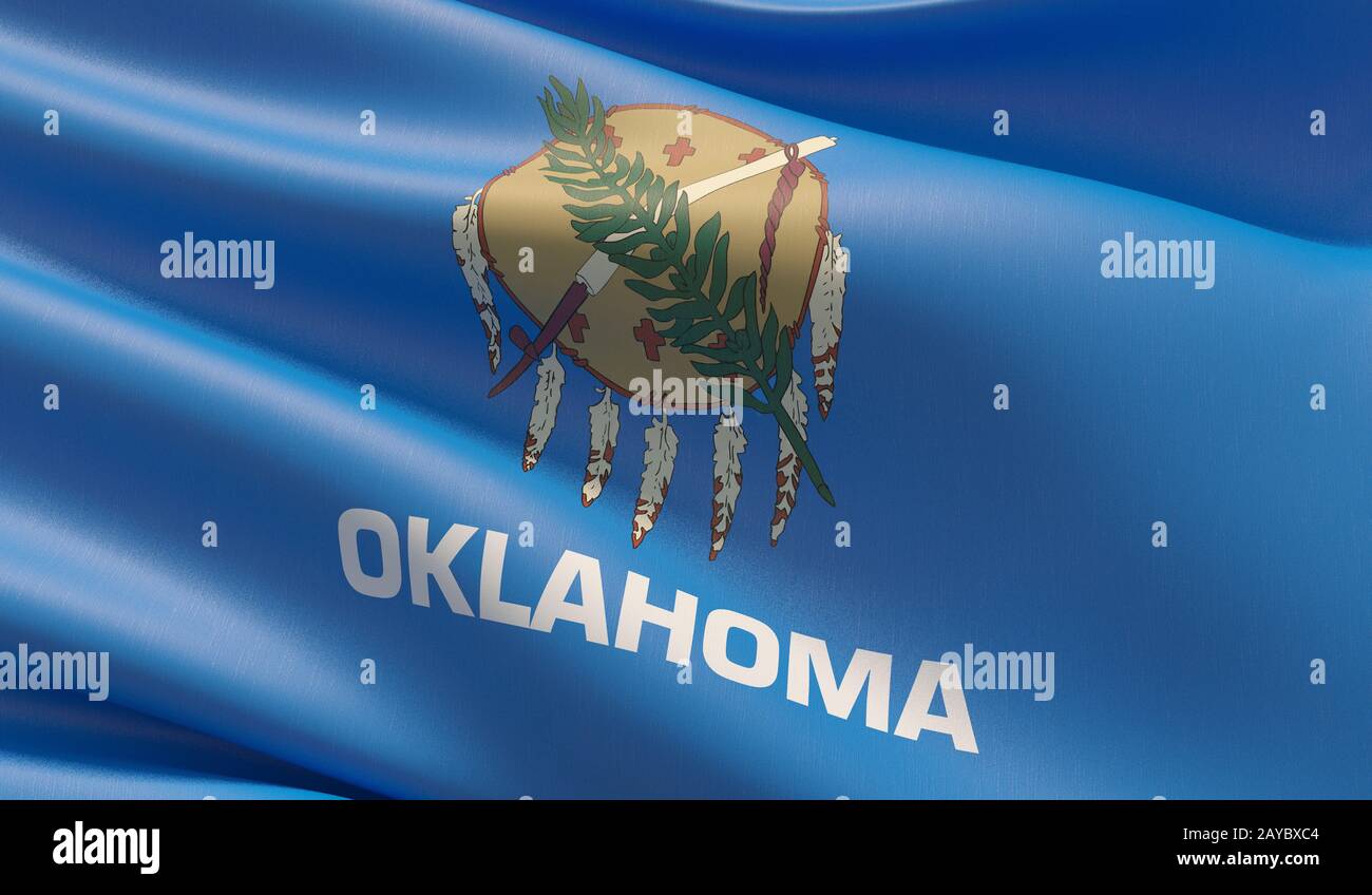 Drapeau de gros plan haute résolution de l'Oklahoma - Etats-Unis d'Amérique Etats collection de drapeaux. Illustration tridimensionnelle. Banque D'Images