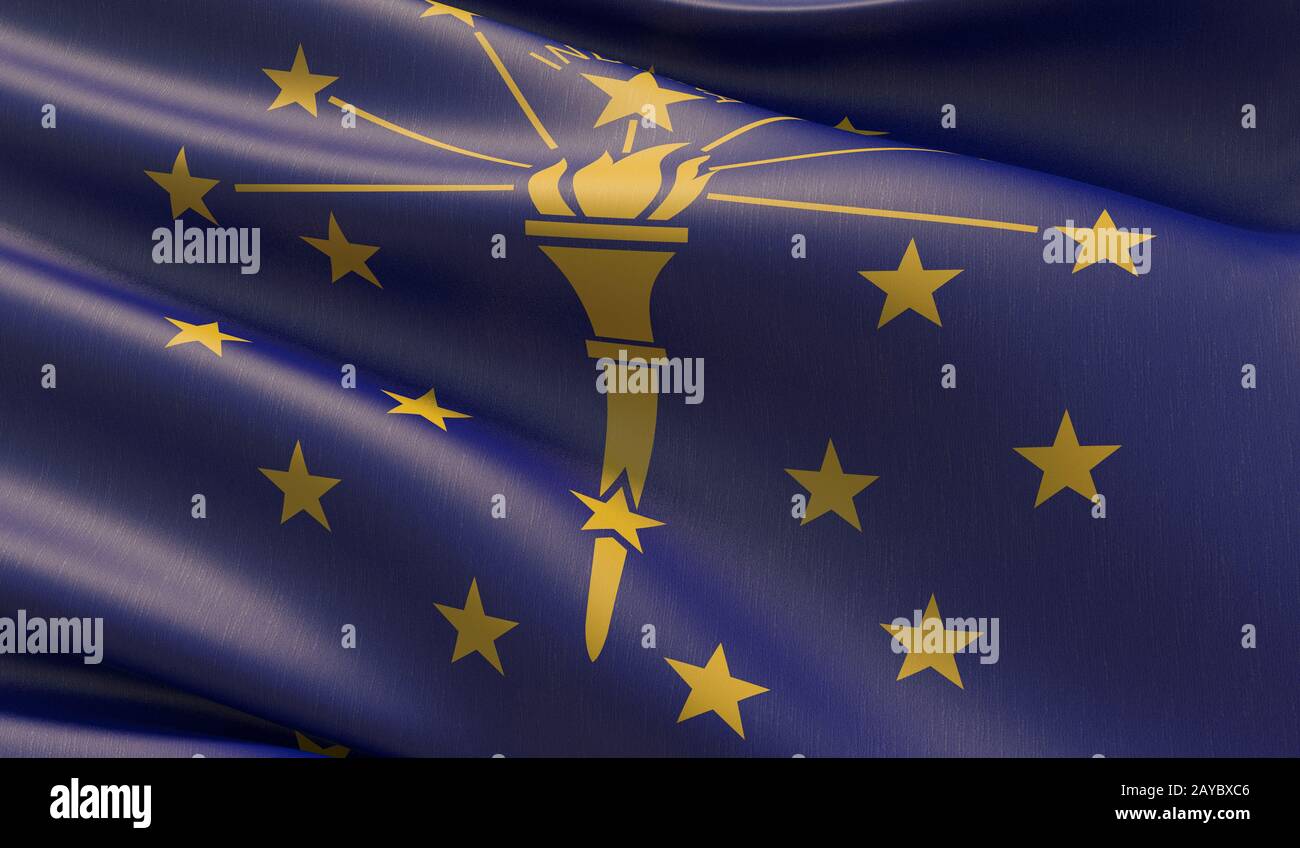 Drapeau de gros plan haute résolution de l'Indiana - Etats-Unis d'Amérique Etats collection de drapeaux. Illustration tridimensionnelle. Banque D'Images