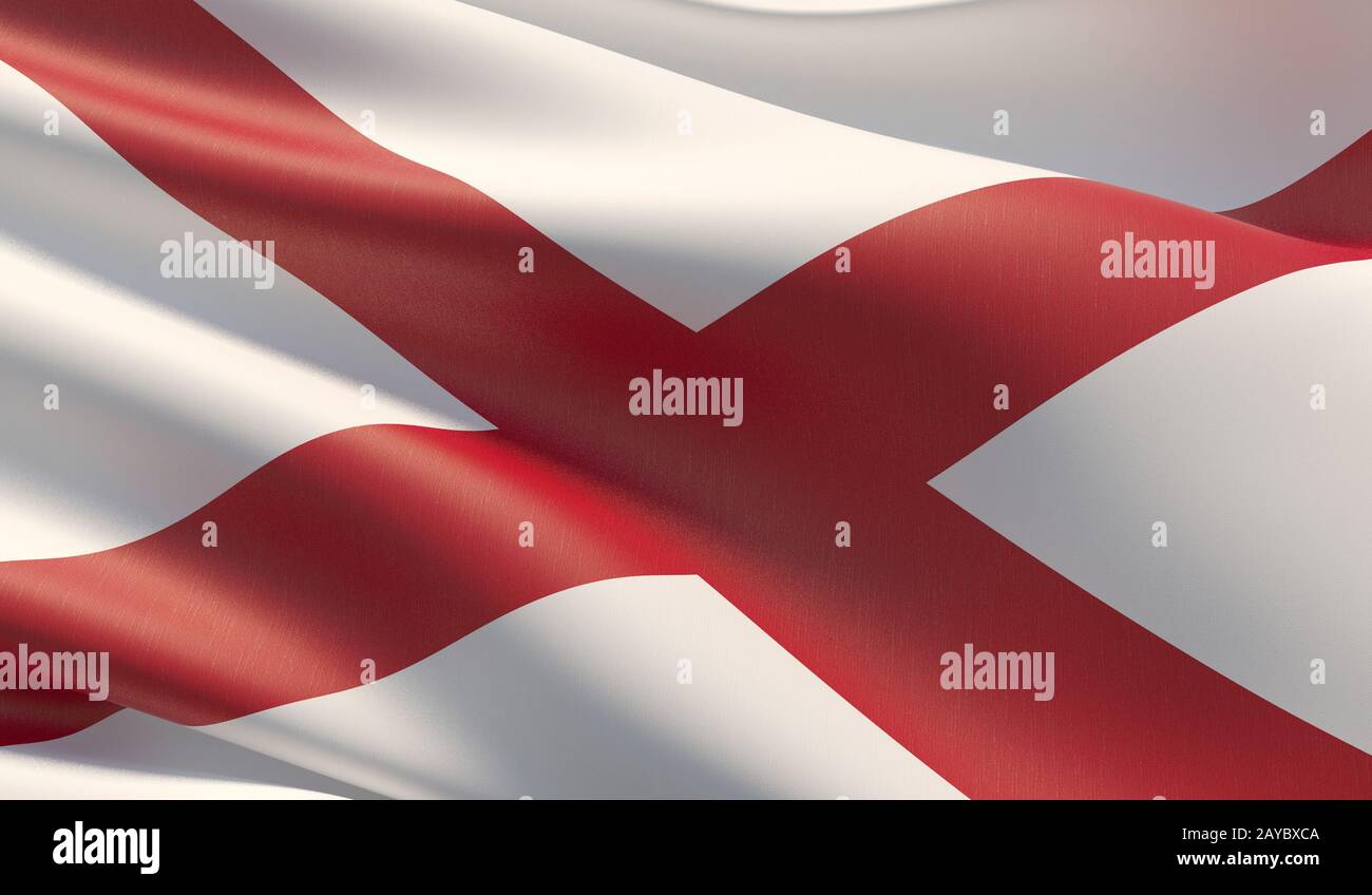 Drapeau de gros plan haute résolution de l'Alabama - Etats-Unis d'Amérique Etats collection de drapeaux. Illustration tridimensionnelle. Banque D'Images