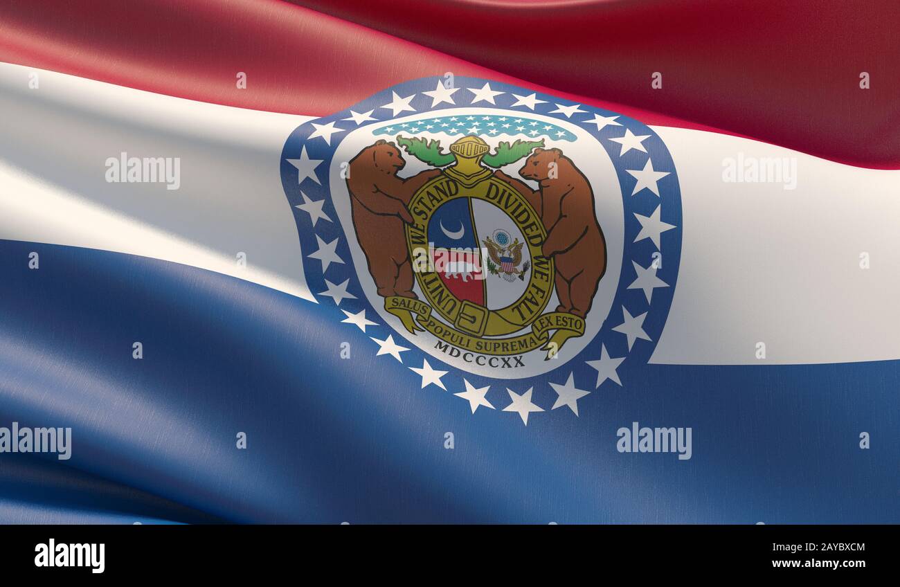 Drapeau de gros plan haute résolution du Missouri - Etats-Unis d'Amérique Etats collection de drapeaux. Illustration tridimensionnelle. Banque D'Images