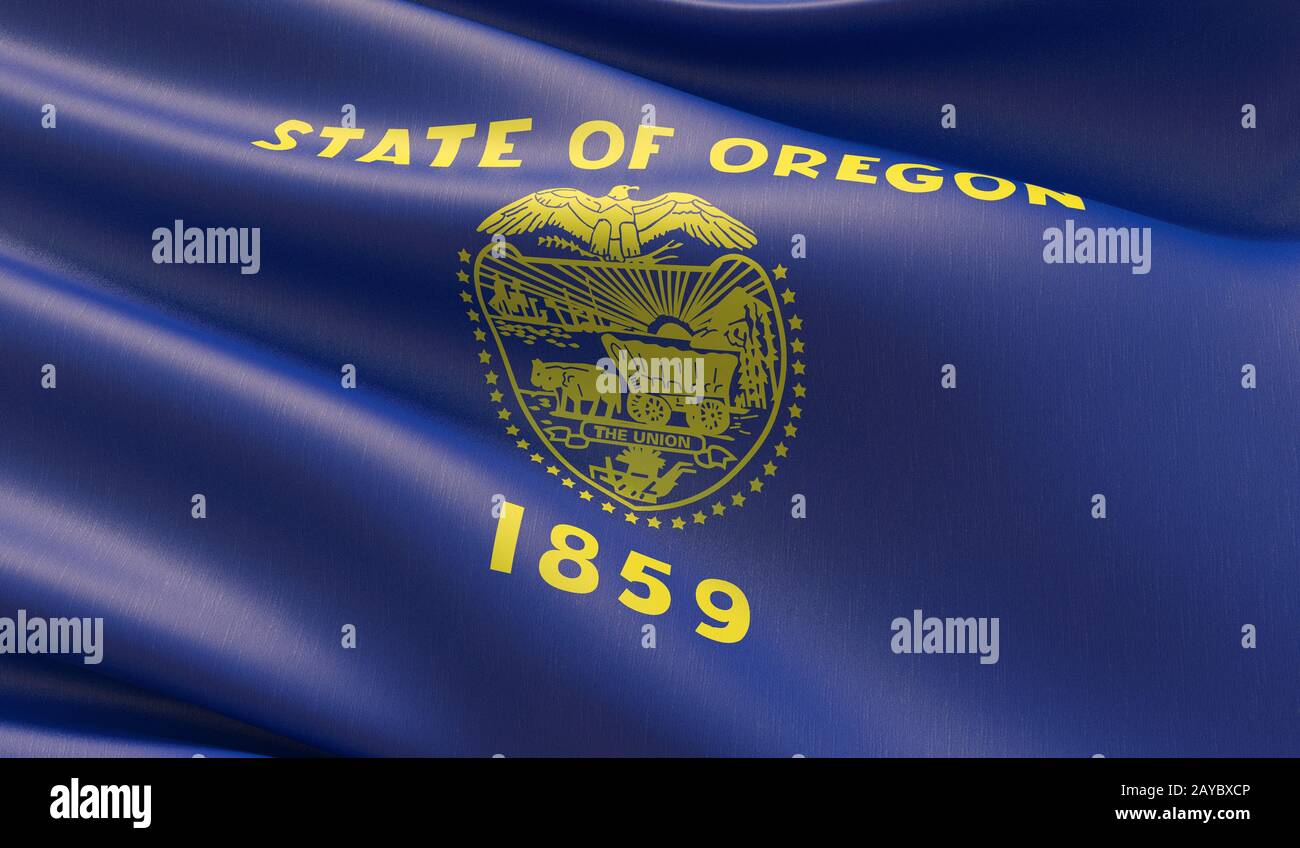 Drapeau de gros plan haute résolution de l'Oregon - États-Unis d'Amérique États collection de drapeaux. Illustration tridimensionnelle. Banque D'Images