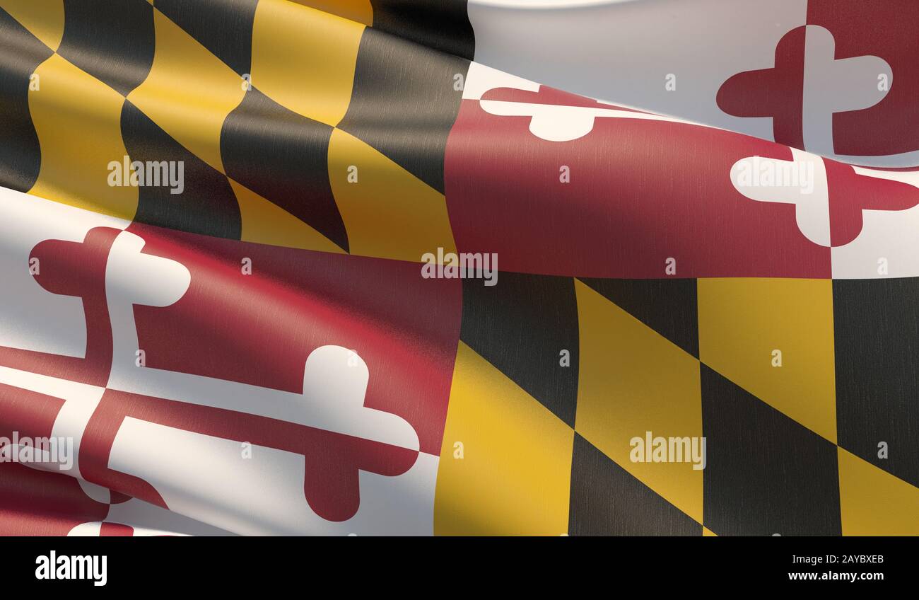 Drapeau de gros plan haute résolution du Maryland - États-Unis d'Amérique États collection de drapeaux. Illustration tridimensionnelle. Banque D'Images
