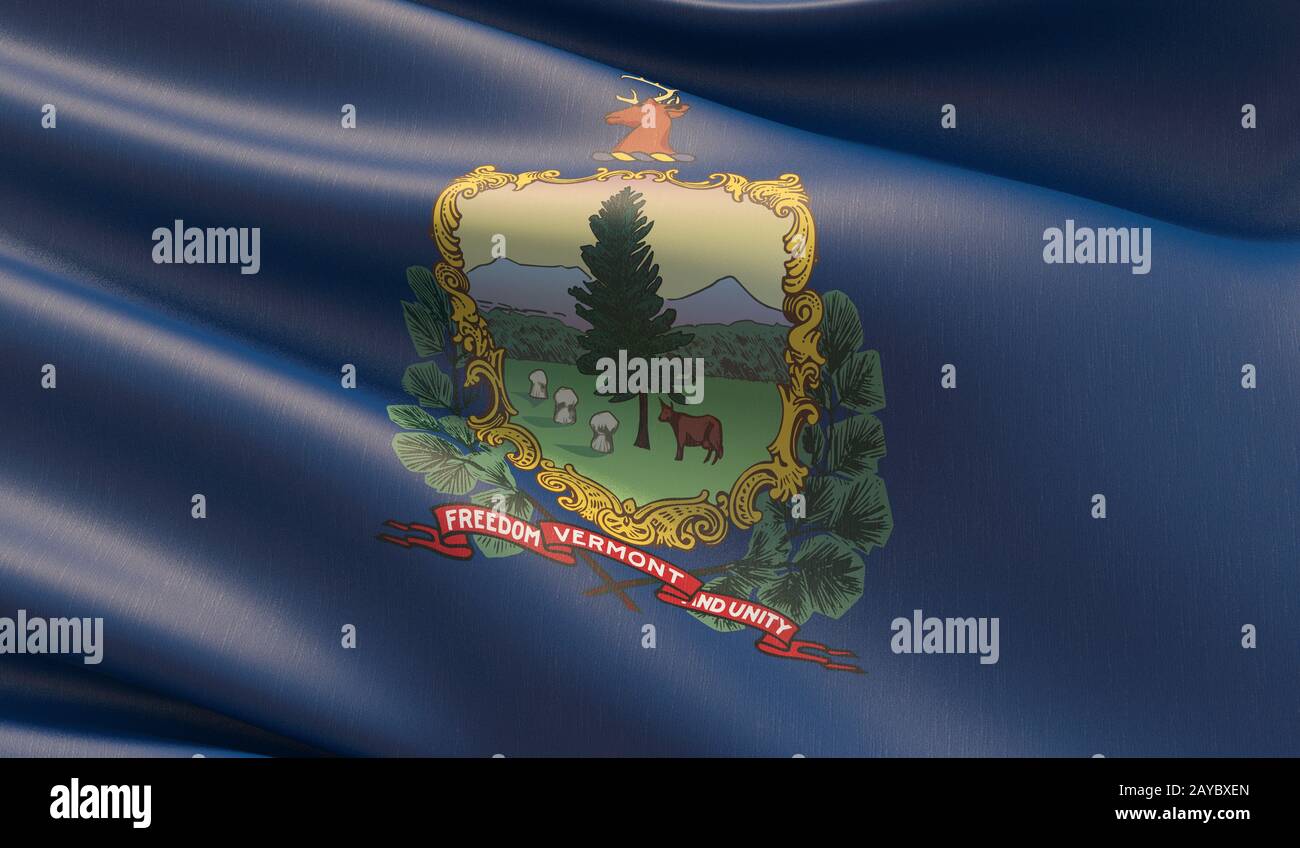 Drapeau de gros plan haute résolution du Vermont - États-Unis d'Amérique Etats collection de drapeaux. Illustration tridimensionnelle. Banque D'Images