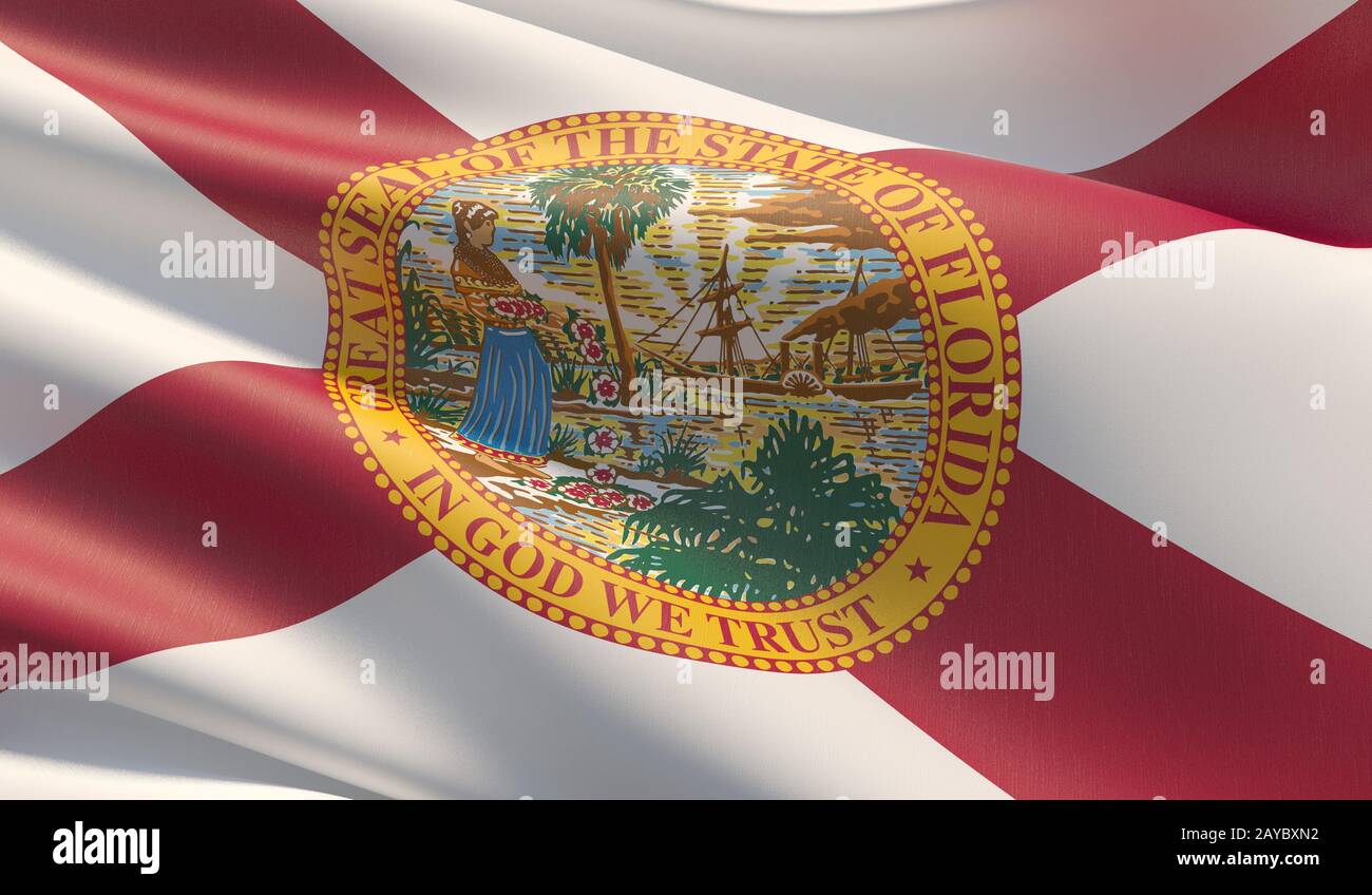 Drapeau de gros plan haute résolution de la Floride - États-Unis d'Amérique États collection de drapeaux. Illustration tridimensionnelle. Banque D'Images