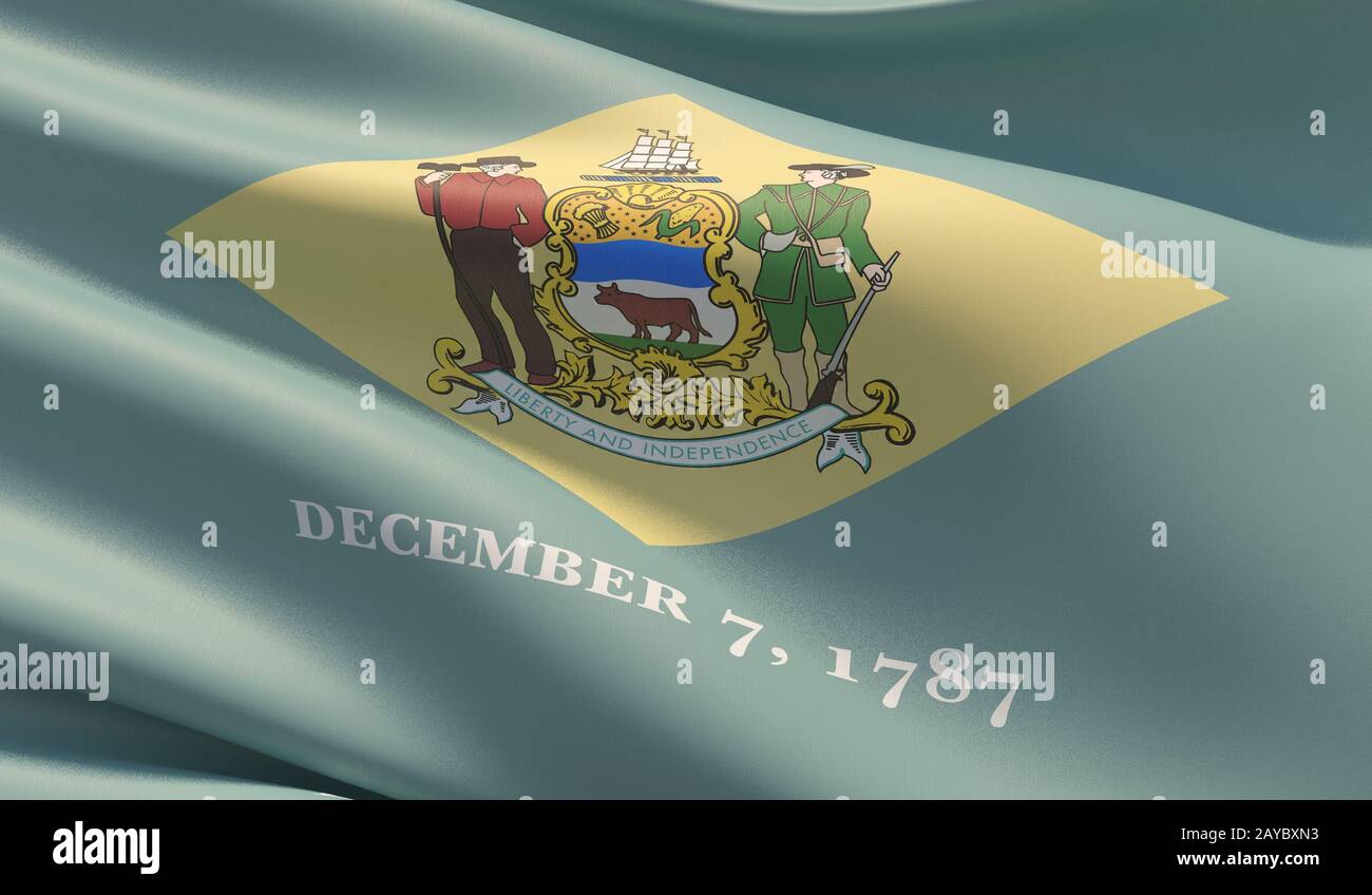 Drapeau de gros plan haute résolution du Delaware - États-Unis d'Amérique États collection de drapeaux. Illustration tridimensionnelle. Banque D'Images