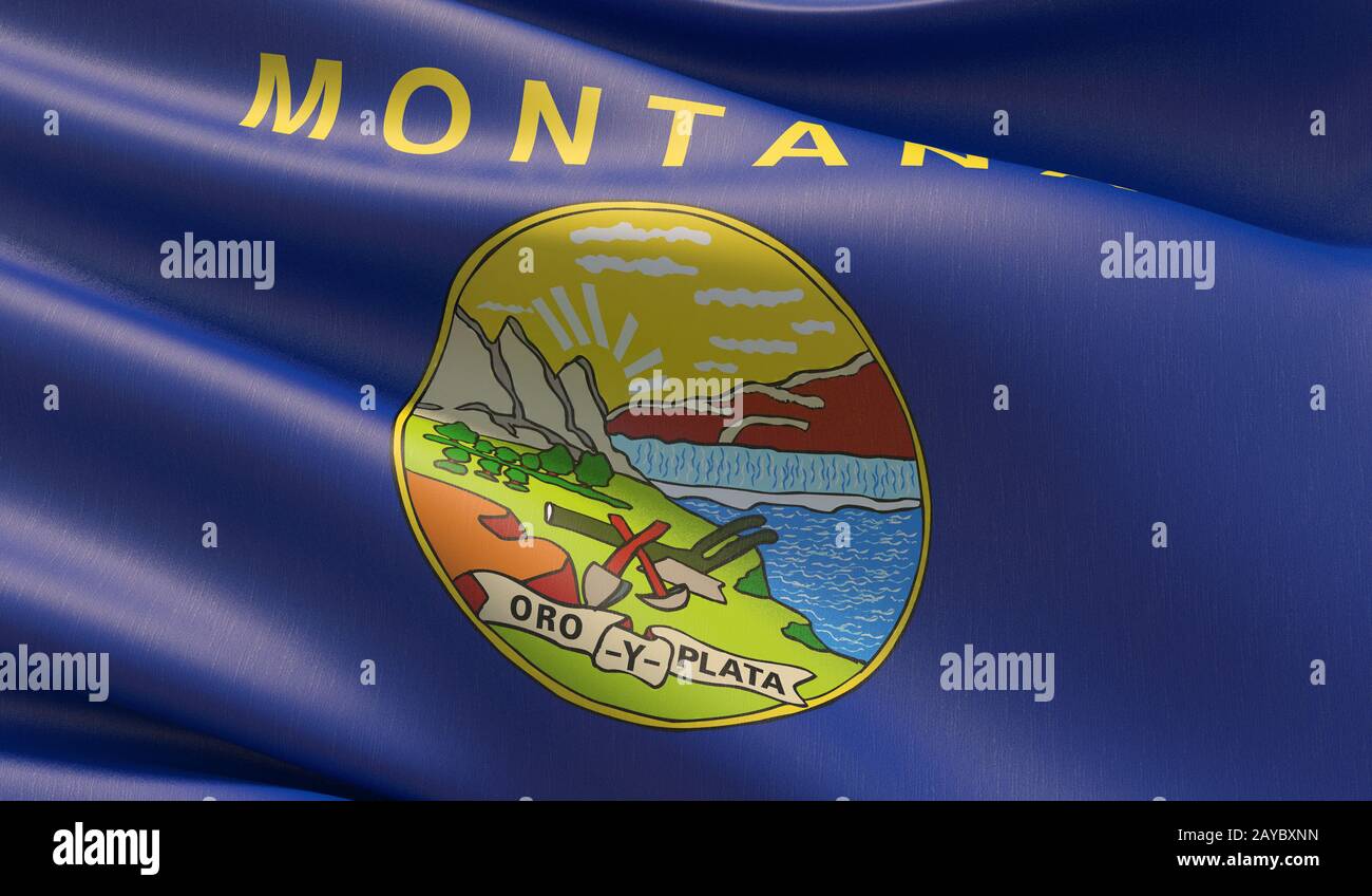 Drapeau de gros plan haute résolution du Montana - Etats-Unis d'Amérique Etats collection de drapeaux. Illustration tridimensionnelle. Banque D'Images