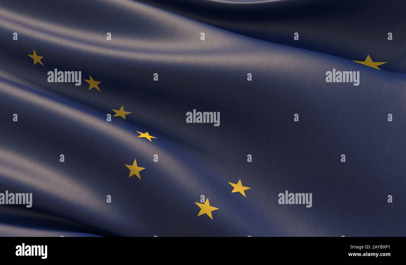Drapeau de gros plan haute résolution de l'Alaska - États-Unis d'Amérique États collection de drapeaux. Illustration tridimensionnelle. Banque D'Images