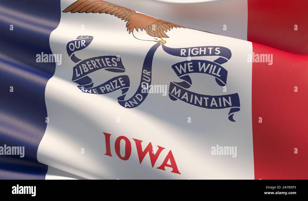 Drapeau de gros plan haute résolution de l'Iowa - Etats-Unis d'Amérique Etats collection de drapeaux. Illustration tridimensionnelle. Banque D'Images