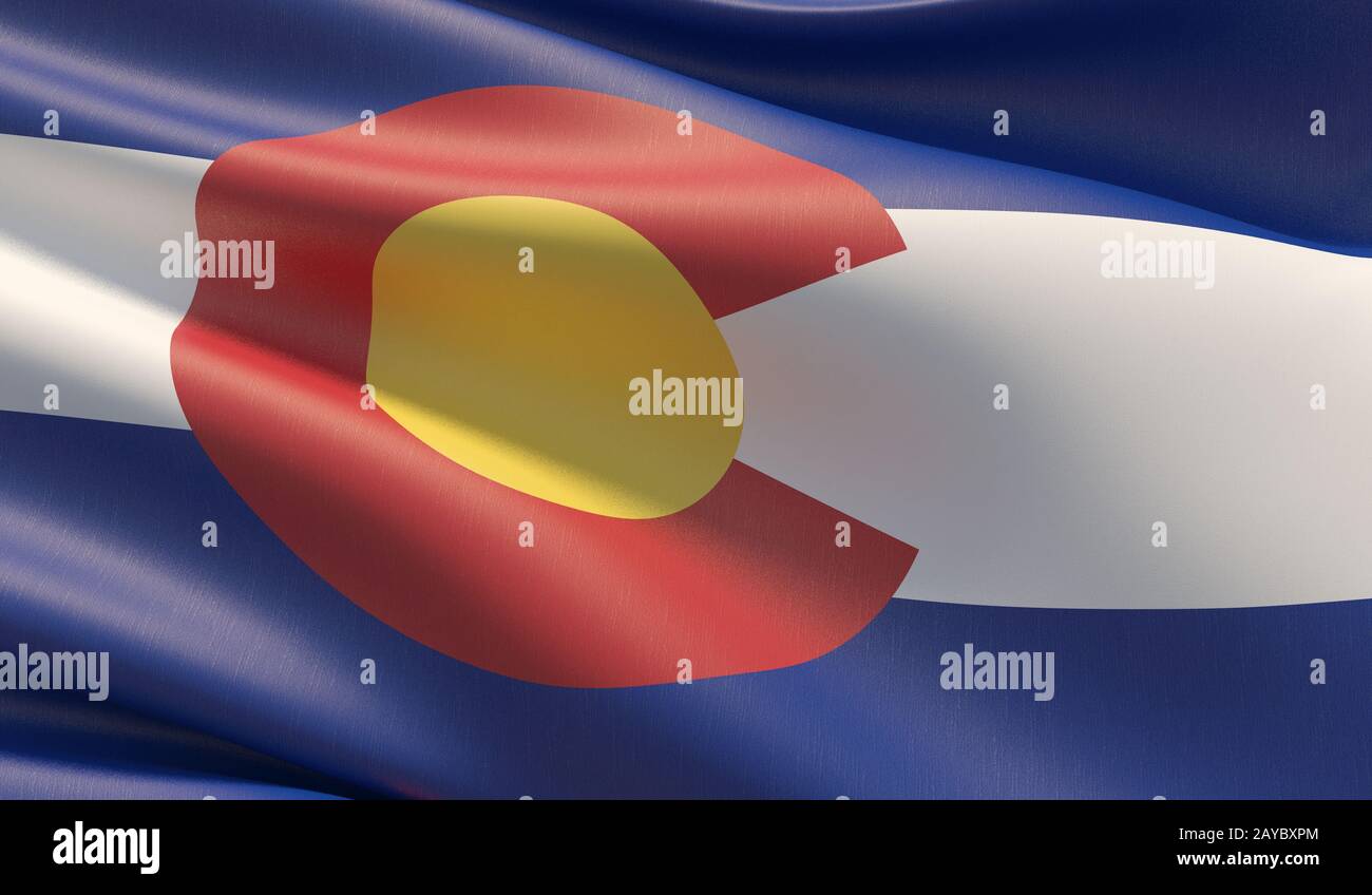 Drapeau de gros plan haute résolution du Colorado - Etats-Unis d'Amérique Etats collection de drapeaux. Illustration tridimensionnelle. Banque D'Images