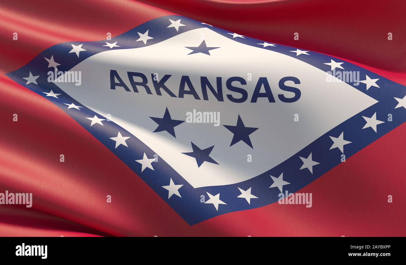 Drapeau de gros plan haute résolution de l'Arkansas - États-Unis d'Amérique États collection de drapeaux. Illustration tridimensionnelle. Banque D'Images