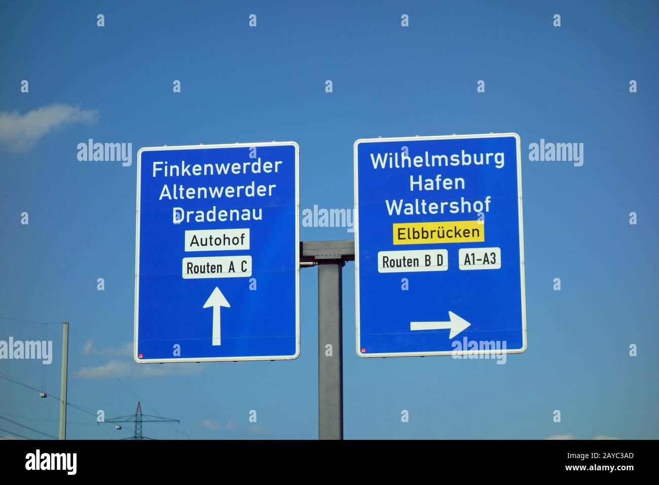 Autoroute Sign Finkenwerder, Altenwerder, Dradenau Banque D'Images