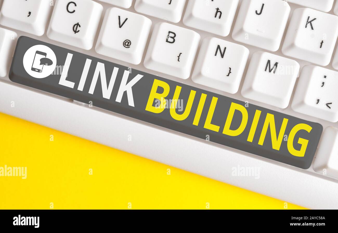 Écriture manuelle conceptuelle montrant Link Building. Business photo text SEO term Exchange Links Acquire Hyperlinks Indexed White pc k Banque D'Images