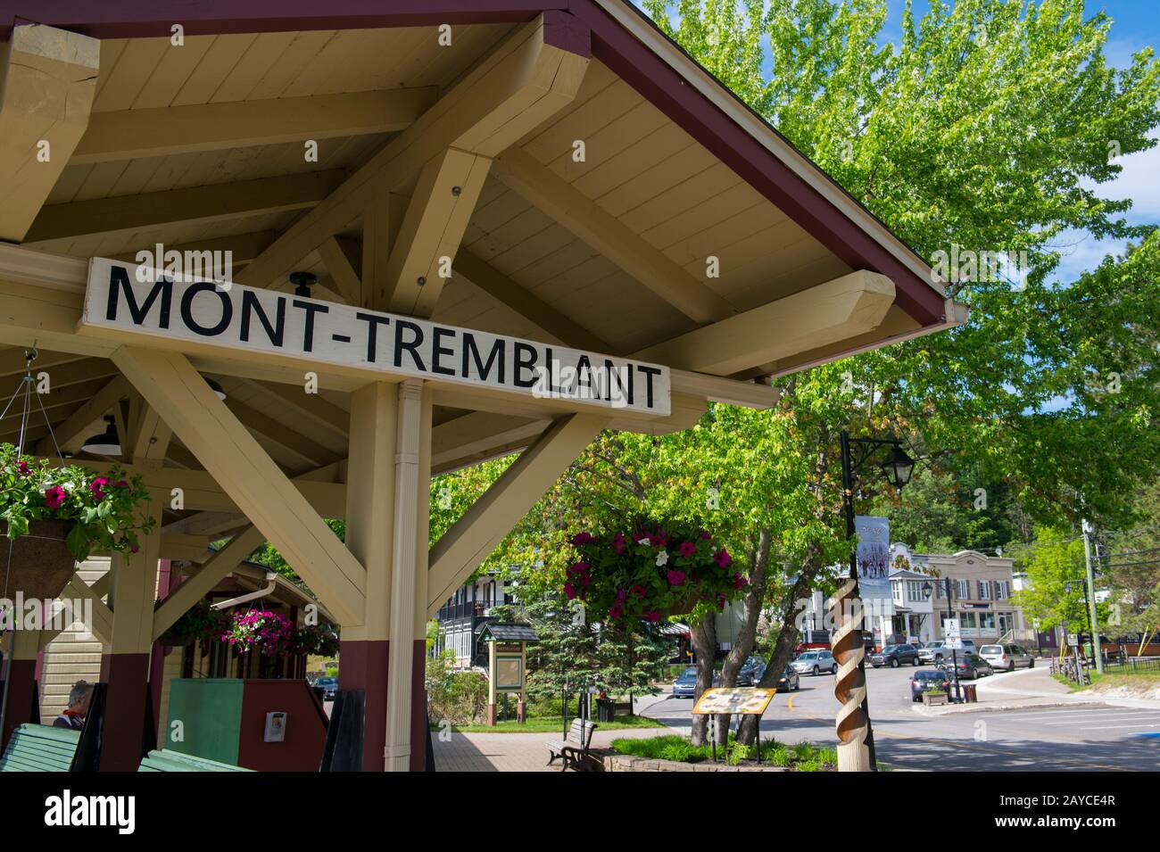 Partie de l'ancienne gare ferroviaire du Vieux Mont-Tremblant Village dans les Laurentides, province de Québec, Canada. Banque D'Images