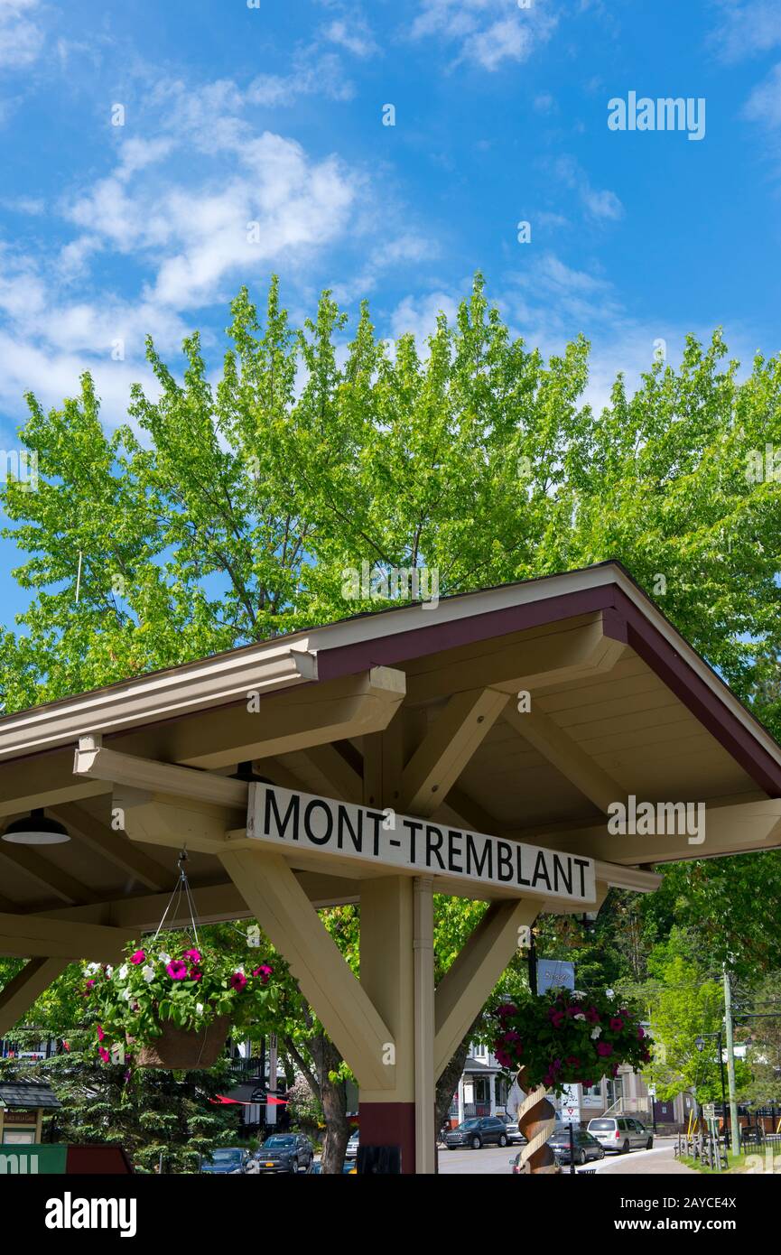 Partie de l'ancienne gare ferroviaire du Vieux Mont-Tremblant Village dans les Laurentides, province de Québec, Canada. Banque D'Images