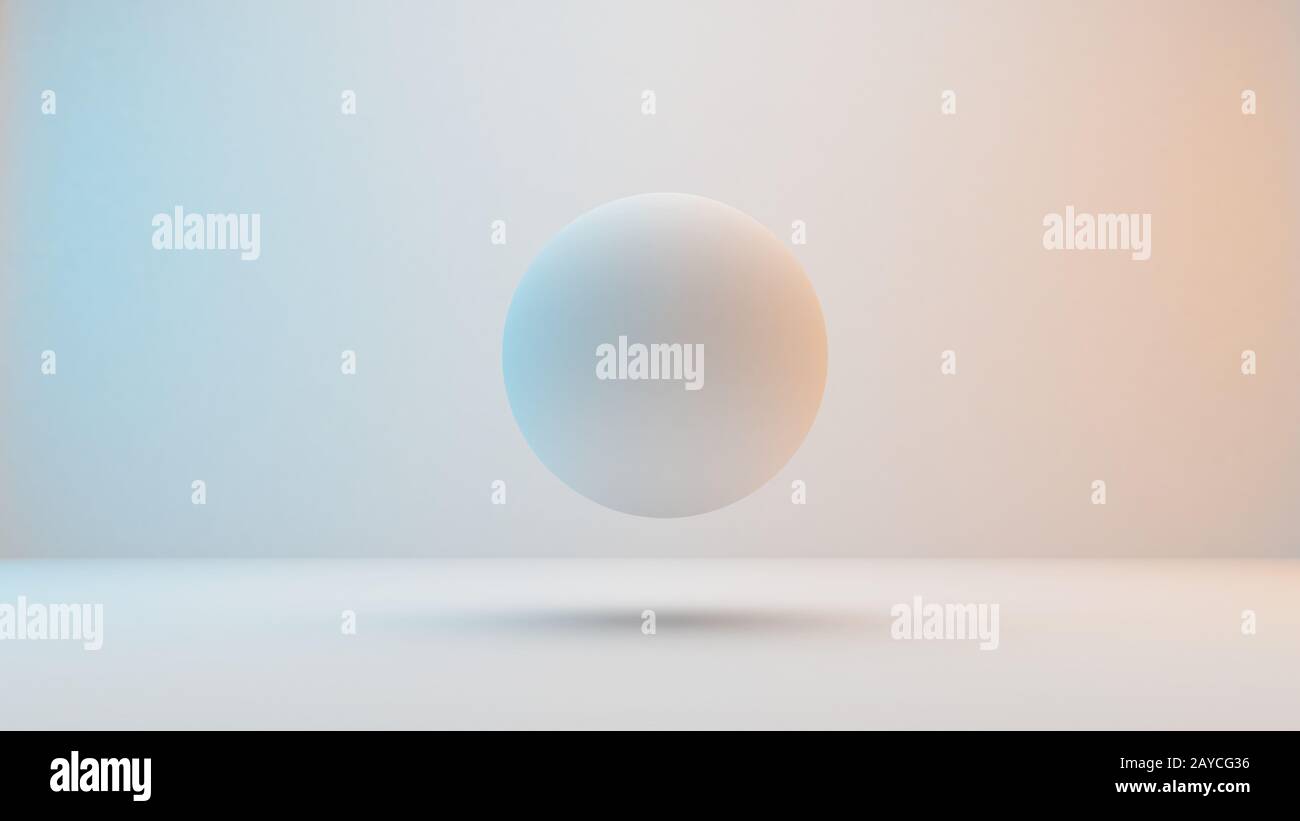 Sphères blanches lactées flottant sur fond blanc avec un éclairage légèrement bleu et orange . Rendu 3D Banque D'Images