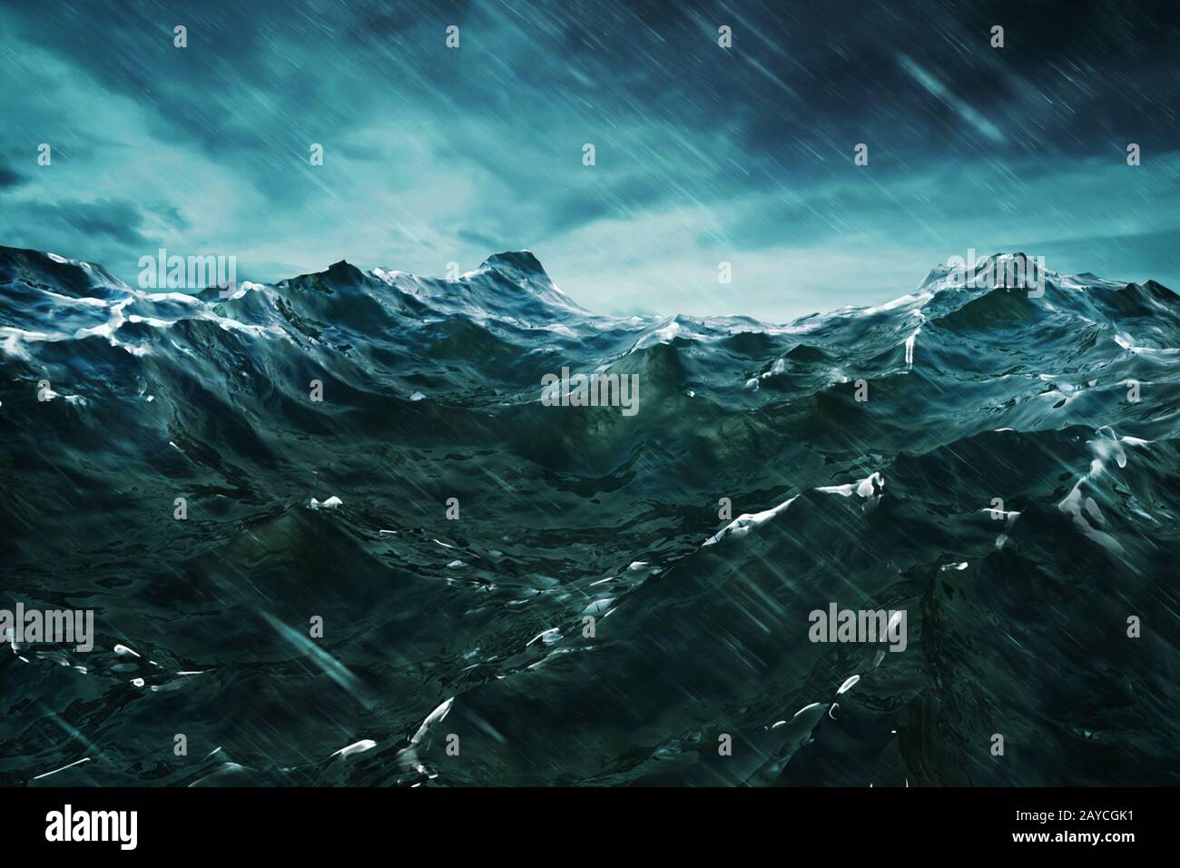 Le rendu 3D Océan vagues des tempêtes avec . Vue rapprochée . Banque D'Images
