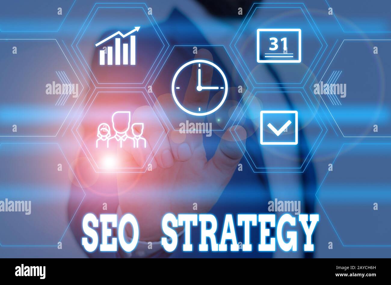 Note écrite montrant Seo Strategy. Photo d'affaires présentant des procédures qui visent à augmenter la visibilité d'un site Web Male WE Banque D'Images