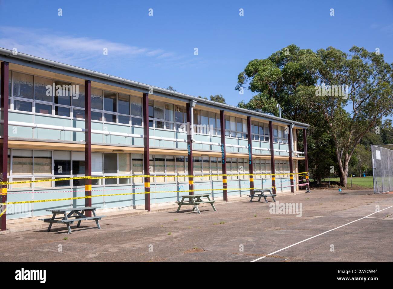 Bâtiment australien de bloc scolaire à Sydney, en Australie, avec travaux de rénovation en cours Banque D'Images
