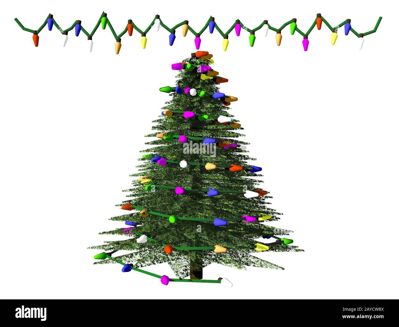 Arbre de Noël avec lumières et boules colorées Banque D'Images