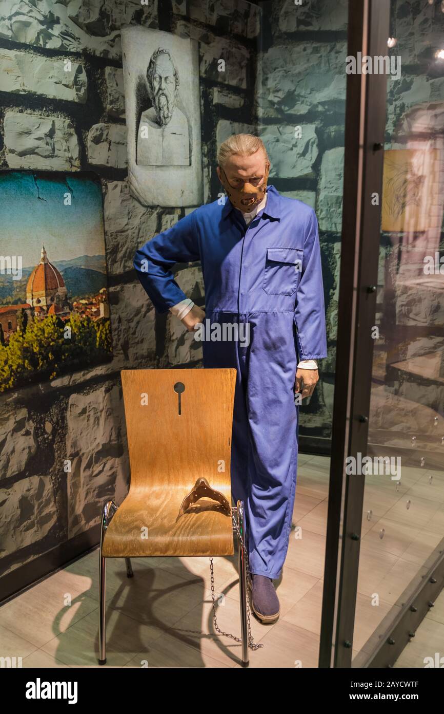 AMSTERDAM, PAYS-BAS - 25 AVRIL 2017 : statue de cire Hannibal Lecter (Anthony Hopkins) au musée de Madame Tussauds le 25 avril 201 Banque D'Images