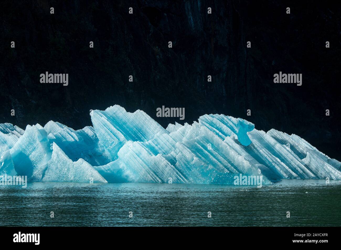 Icebergs du glacier South Sawyer flottant à Tracy Arm, un fjord en Alaska près de Juneau, Tongass National Forest, Alaska, États-Unis. Banque D'Images