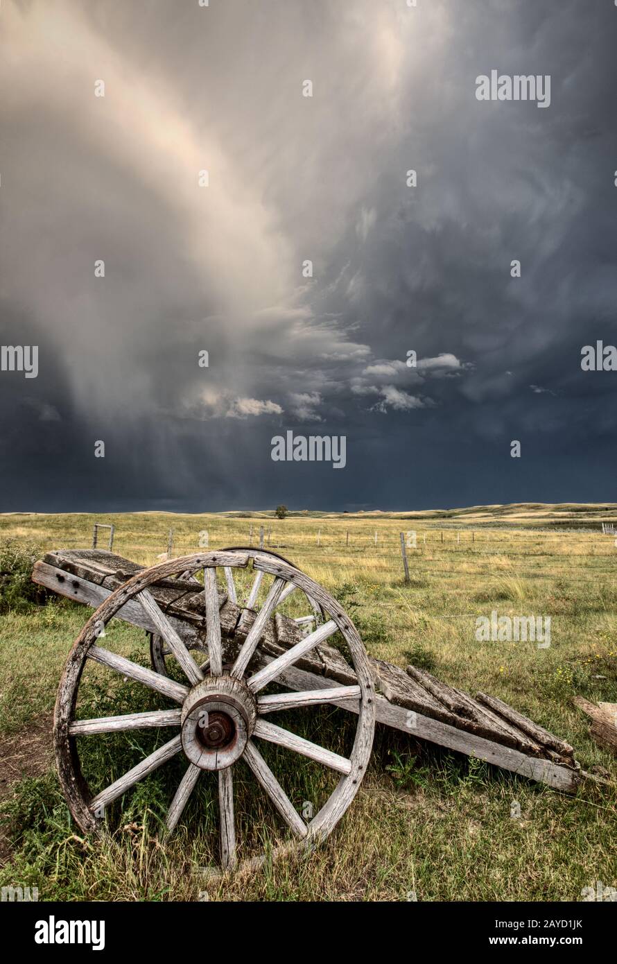 Ancien panier de roue des Prairies Saskatchewan Banque D'Images