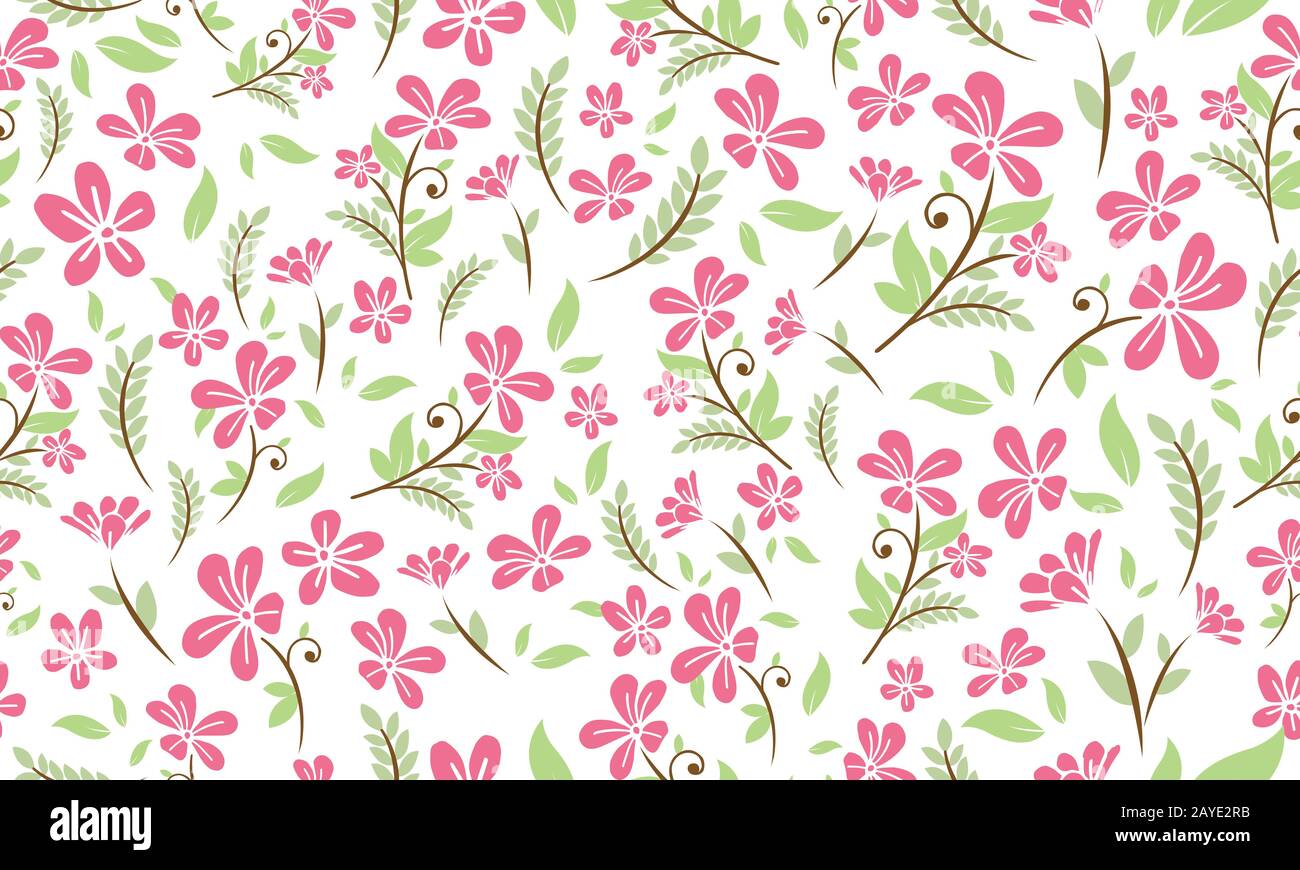 Décoration d'arrière-plan à motif fleuri printanier, avec dessin simple de fleur de feuille. Illustration de Vecteur