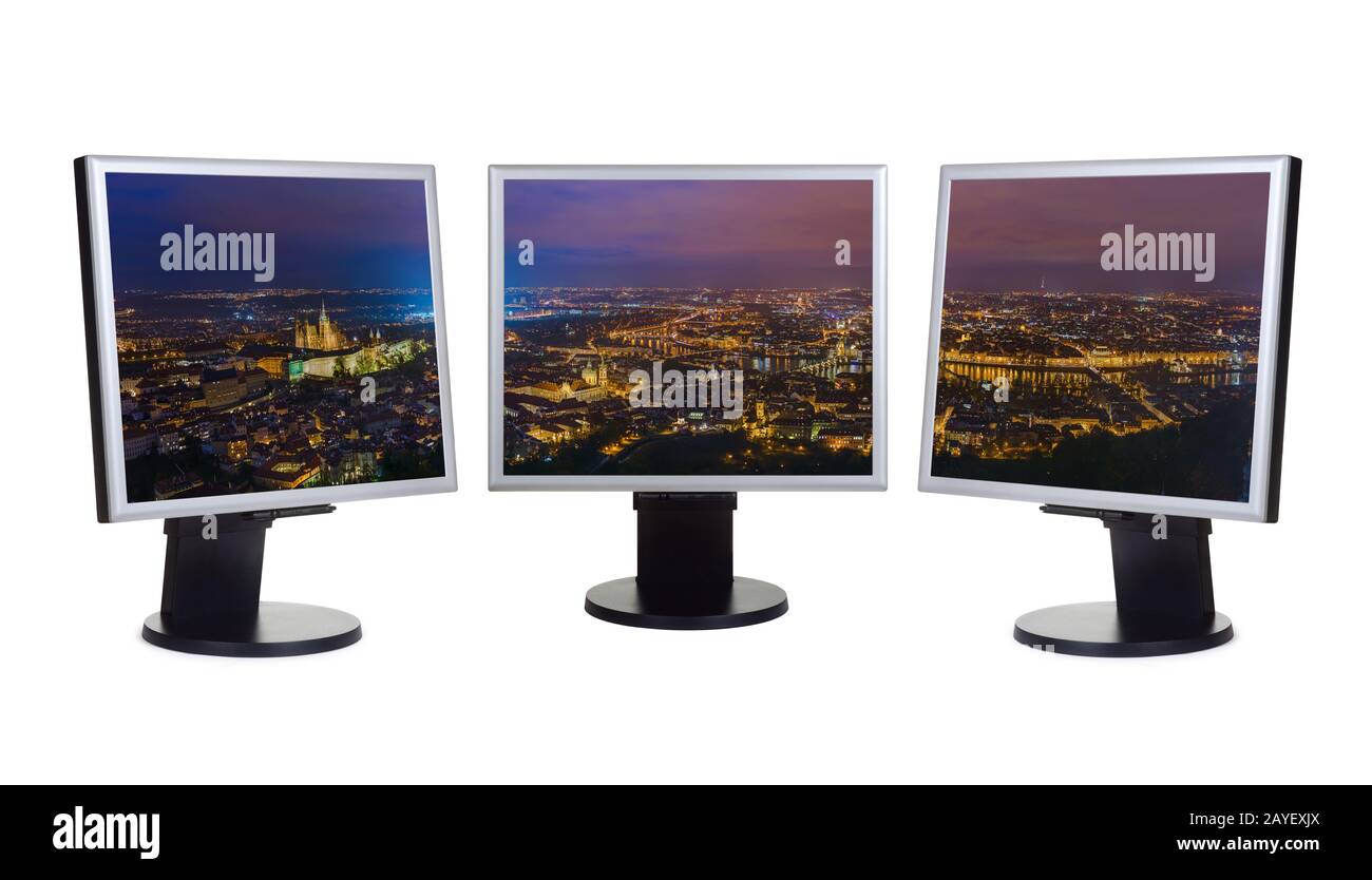 Panorama de Prague en République tchèque (ma photo) sur les moniteurs d'ordinateur Banque D'Images