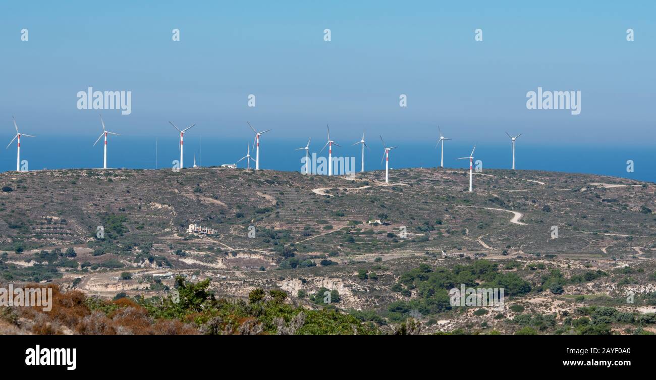Éoliennes sur la côte sud de l'île de Kos Grèce Banque D'Images